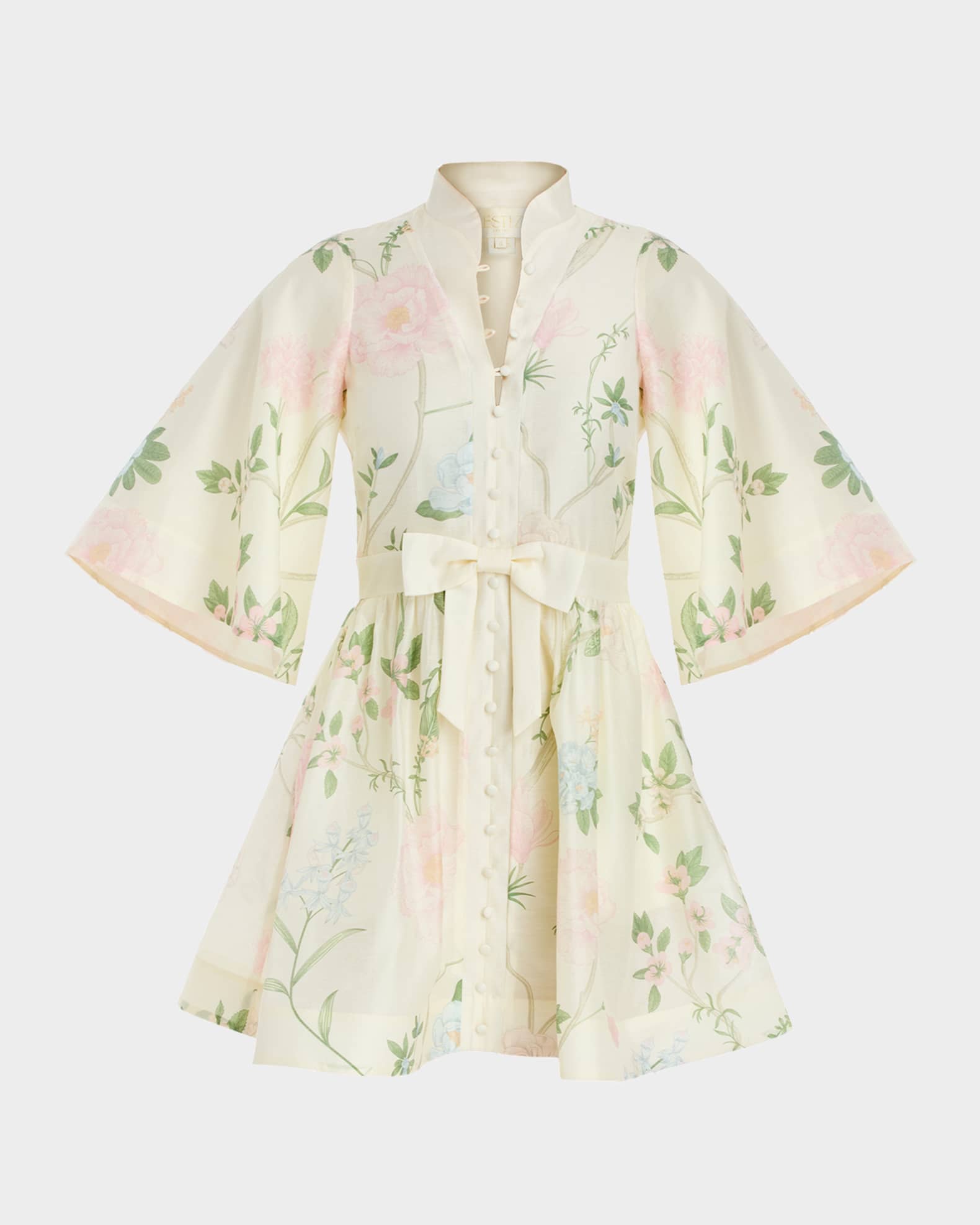 Carmen Floral-Print Bow Mini Dress 0