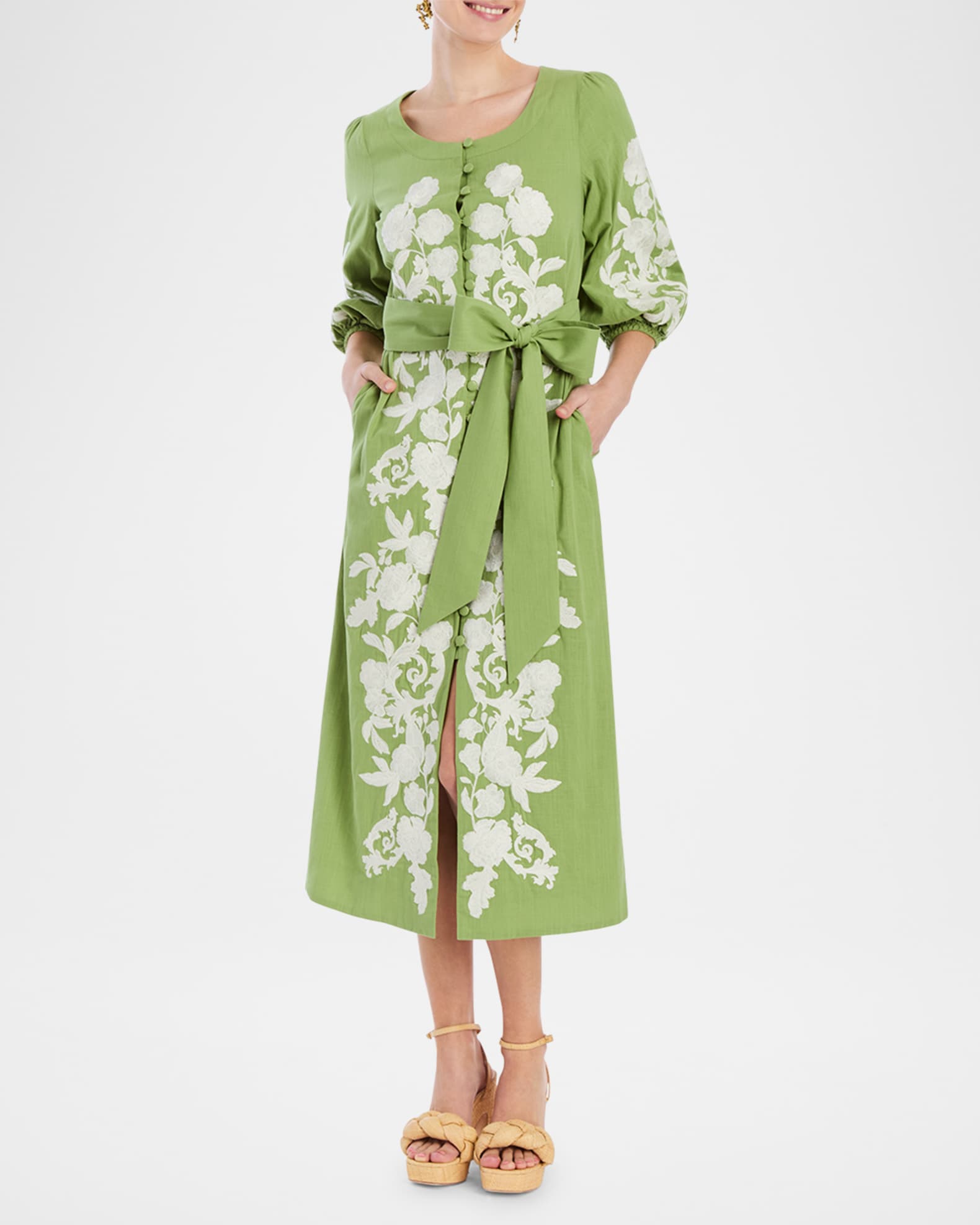 Suzanna Floral-Embroidered Cotton Midi Dress 1