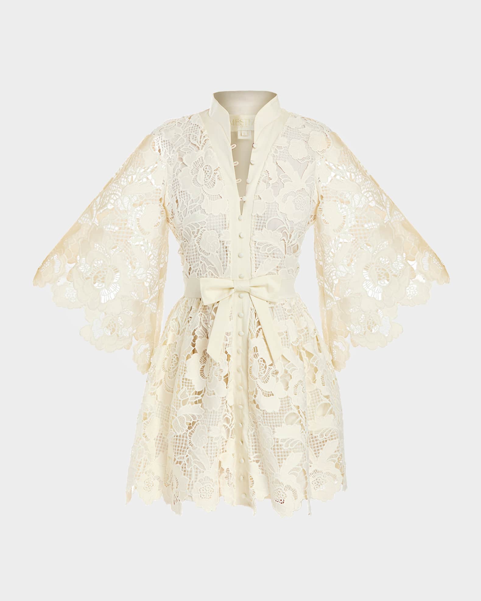 Carmen Bow-Front Floral Lace Mini Dress 0
