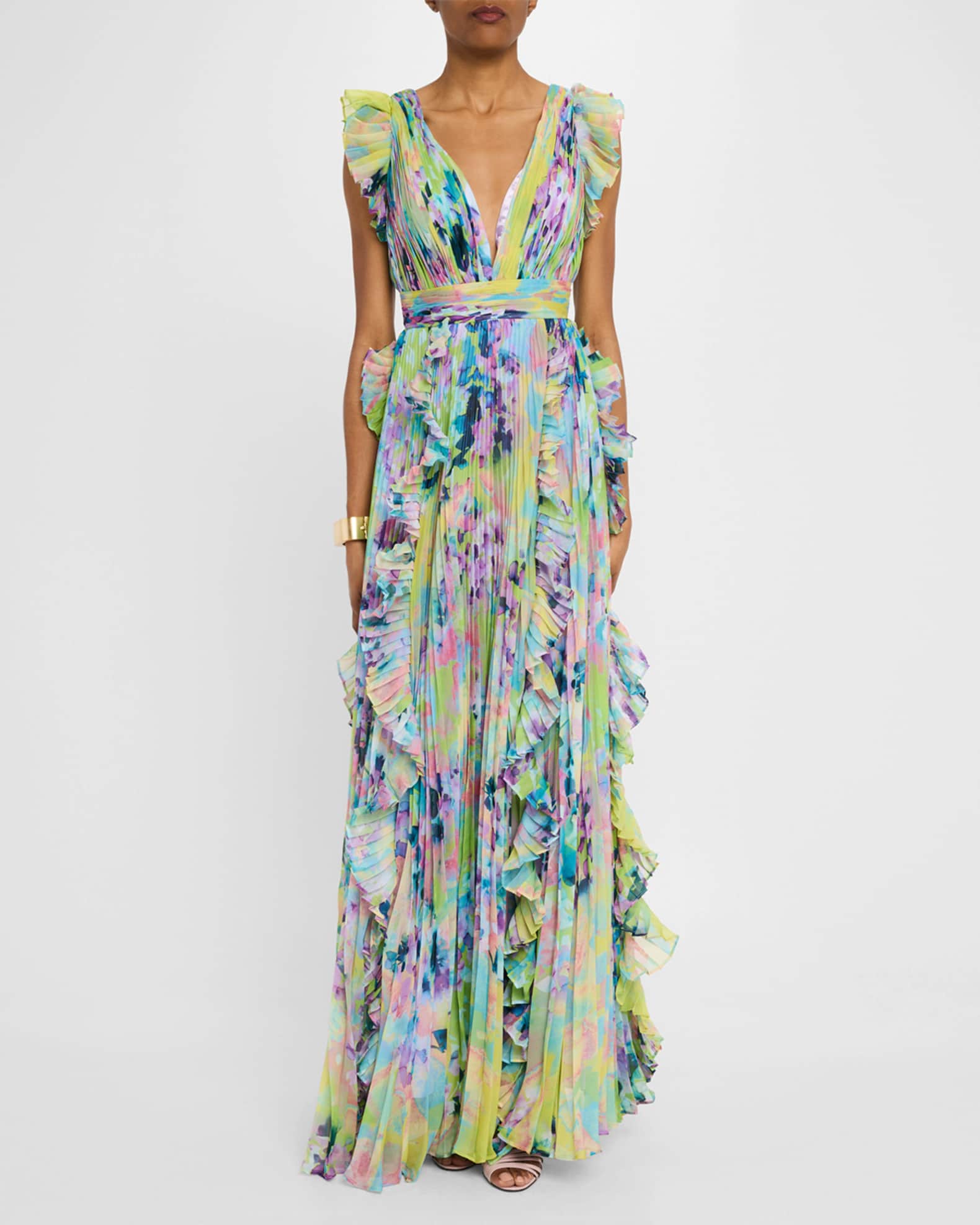 Pleated Ruffle-Trim Chiffon Gown 1