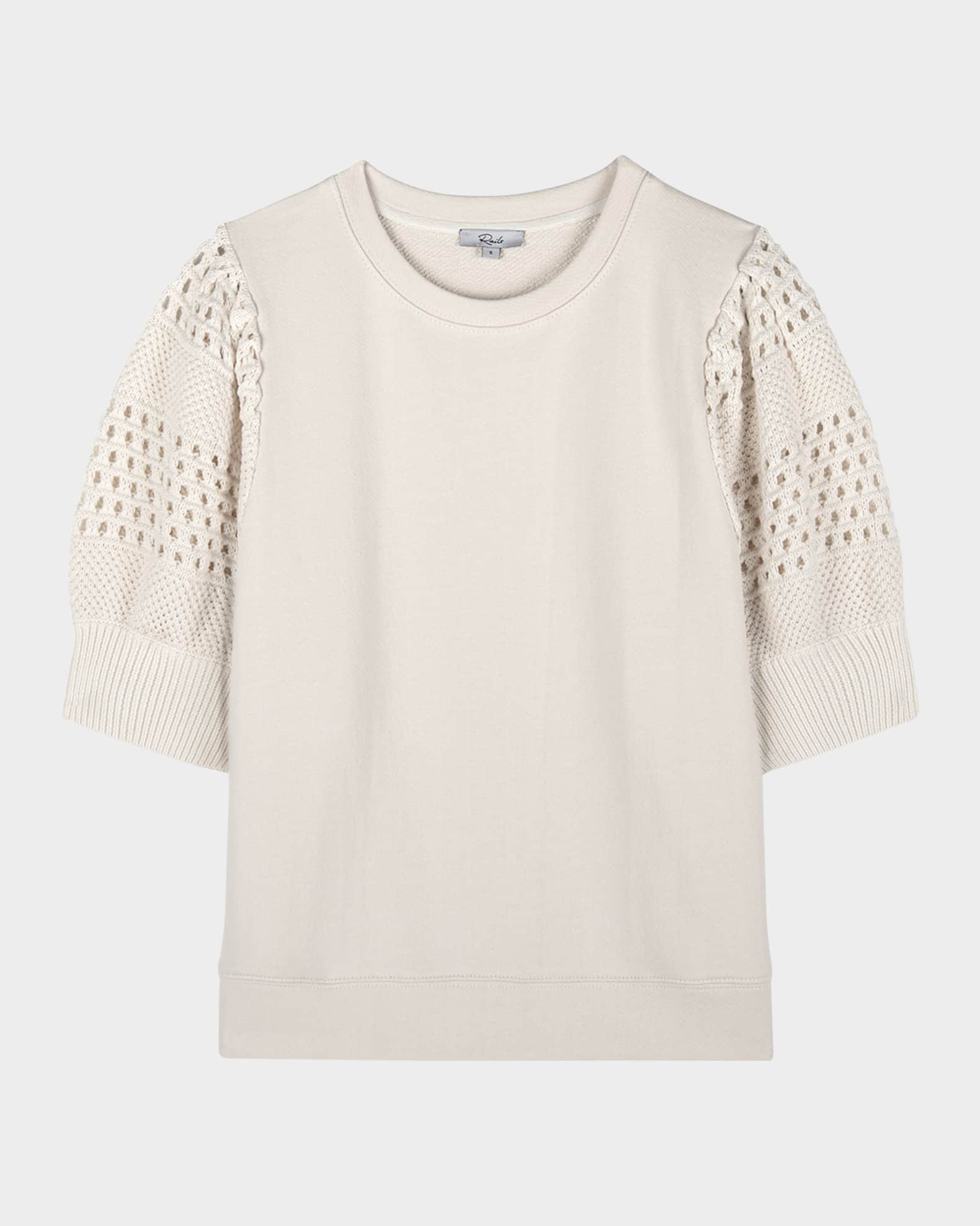 Kimberly Crochet Puff-Sleeve Sweatshirt 0
