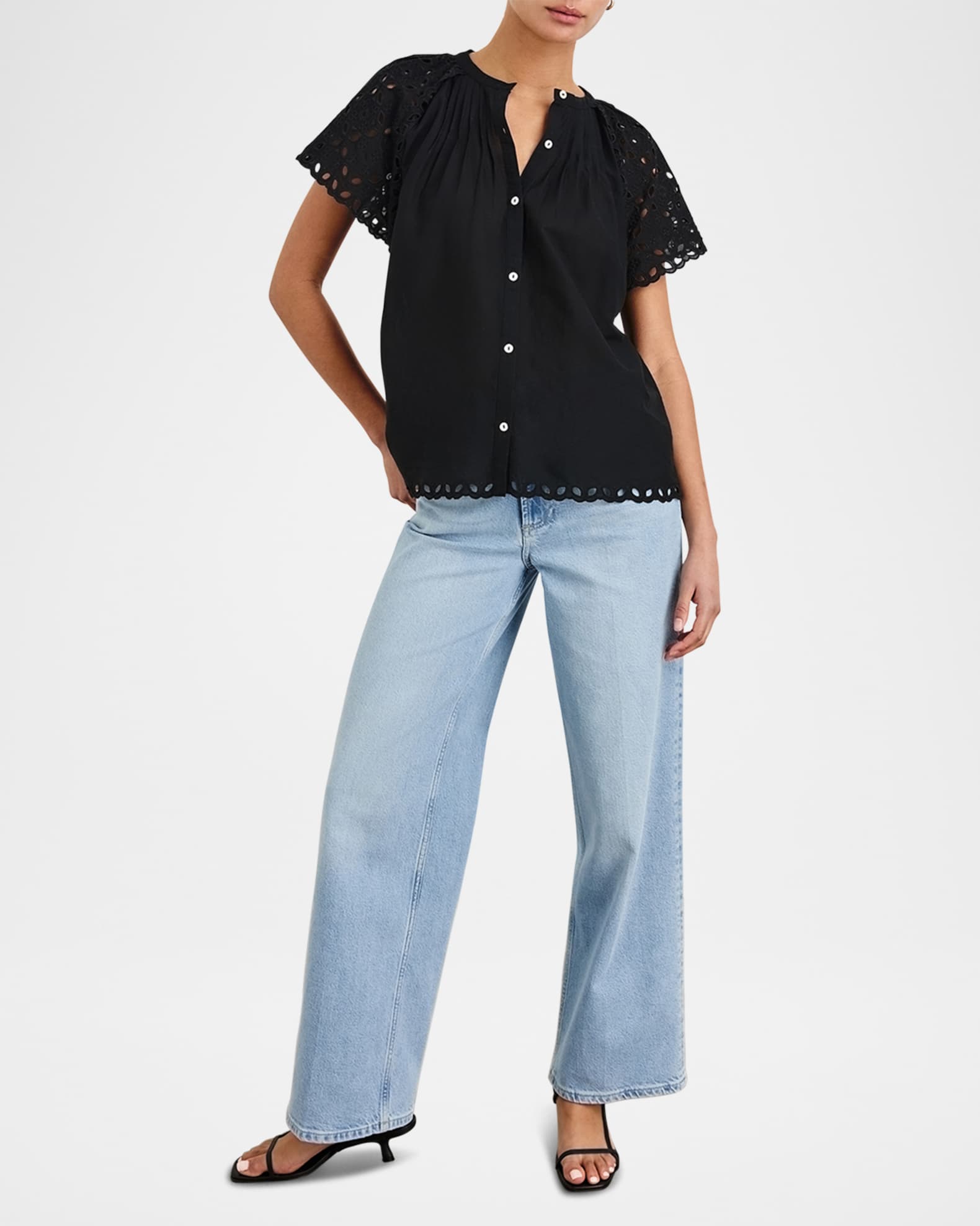 Cerise Eyelet Flutter-Sleeve Blouse 1