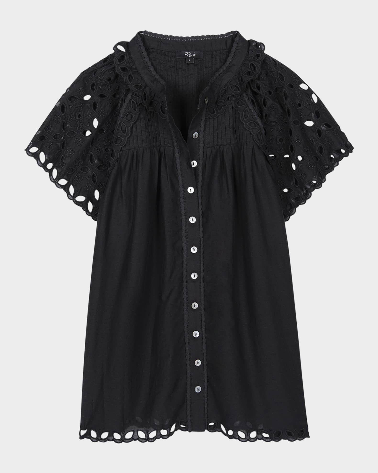 Cerise Eyelet Flutter-Sleeve Blouse 0