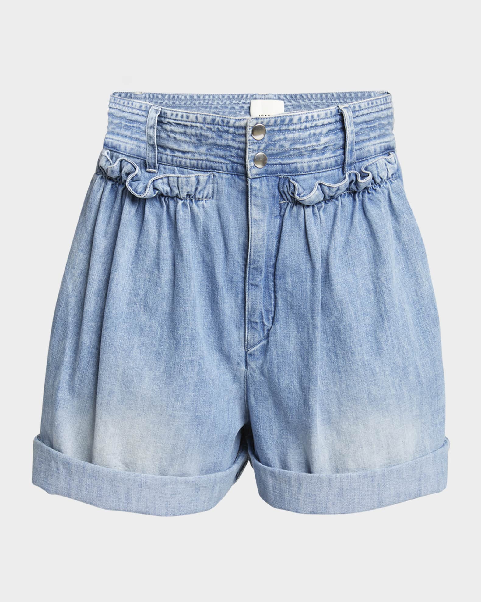 Ingrid Ruffle Wide-Leg Denim Shorts 0