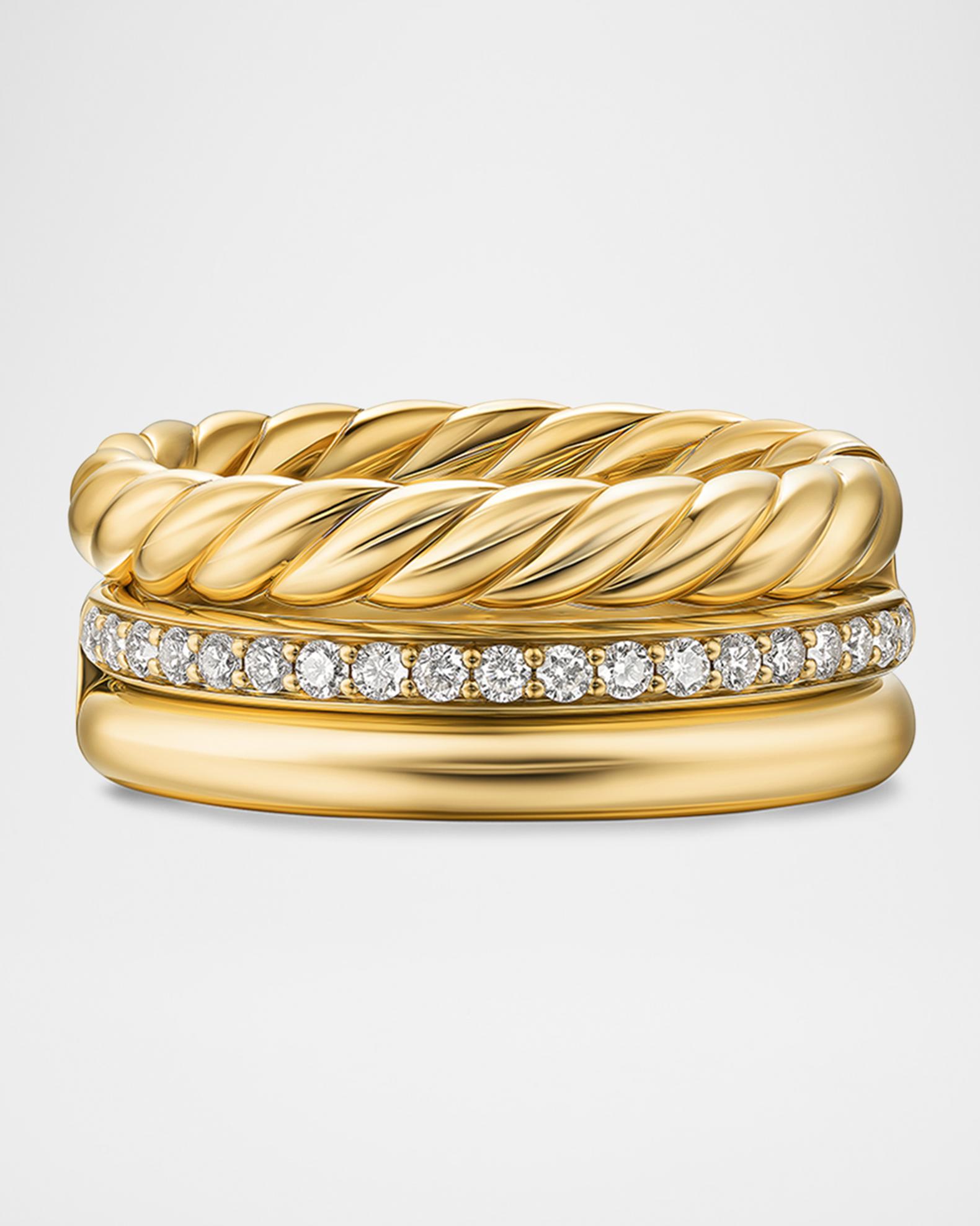 DY Mercer 3-Row Ring with Diamonds in 18K Gold | Neiman Marcus
