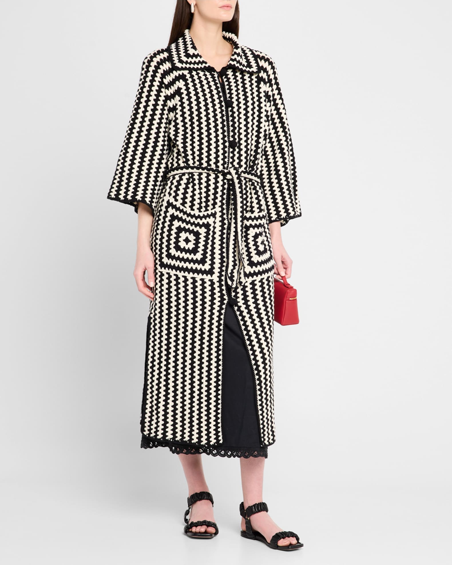Dina Striped Crochet Organic Cotton Coat 1