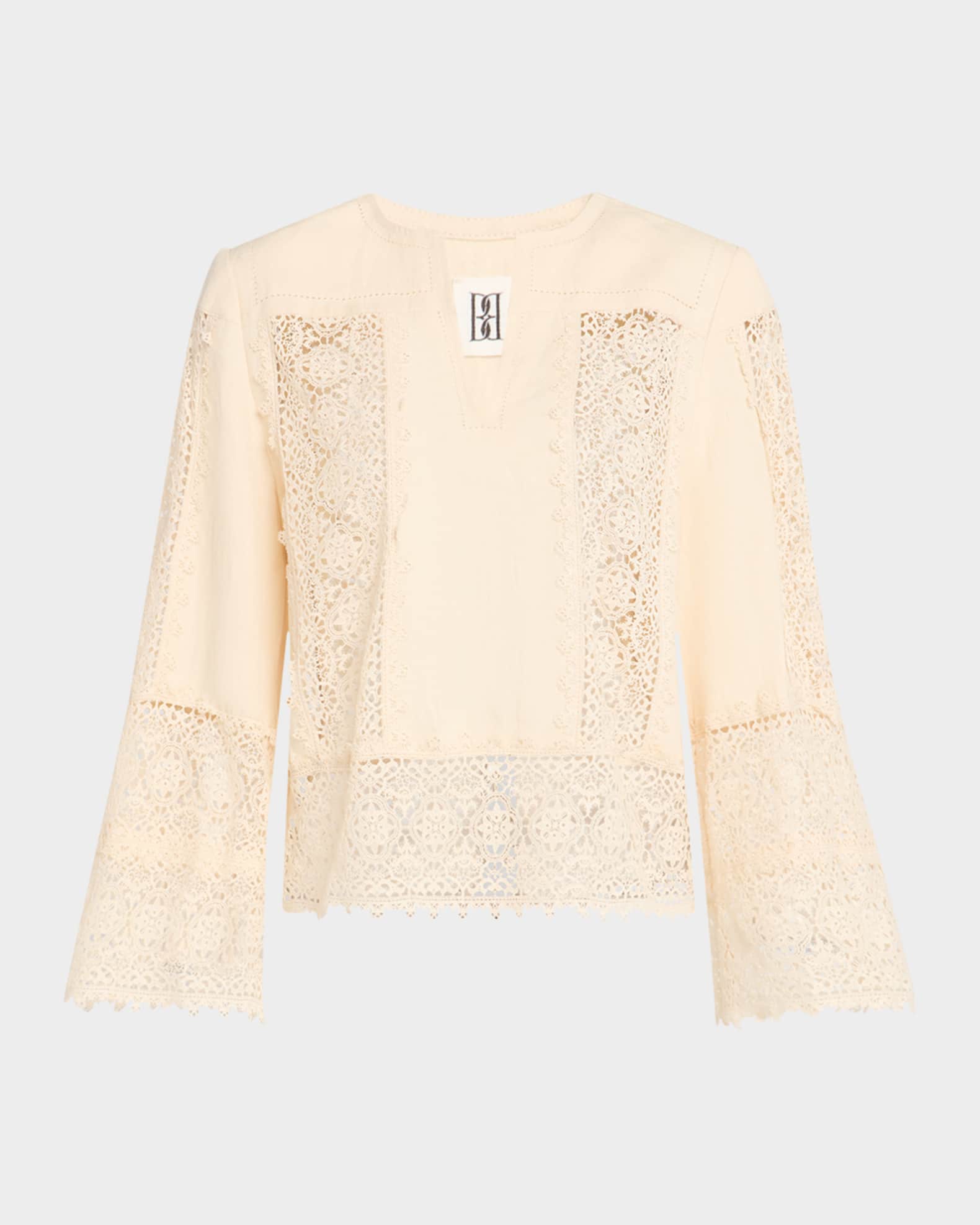 Donna Lace Inset Linen-Cotton Blouse 0