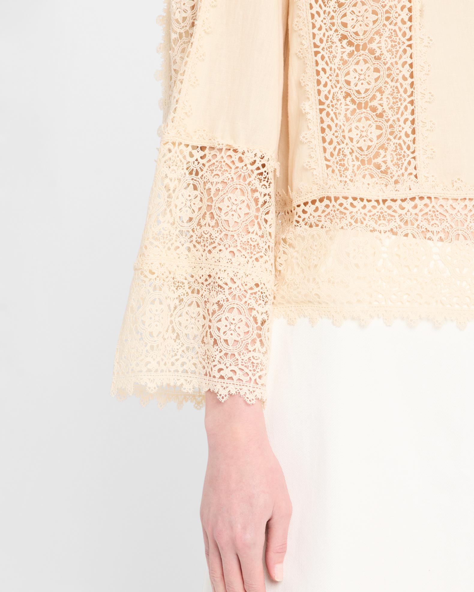 By Malene Birger Donna Lace Inset Linen-Cotton Blouse | Neiman Marcus