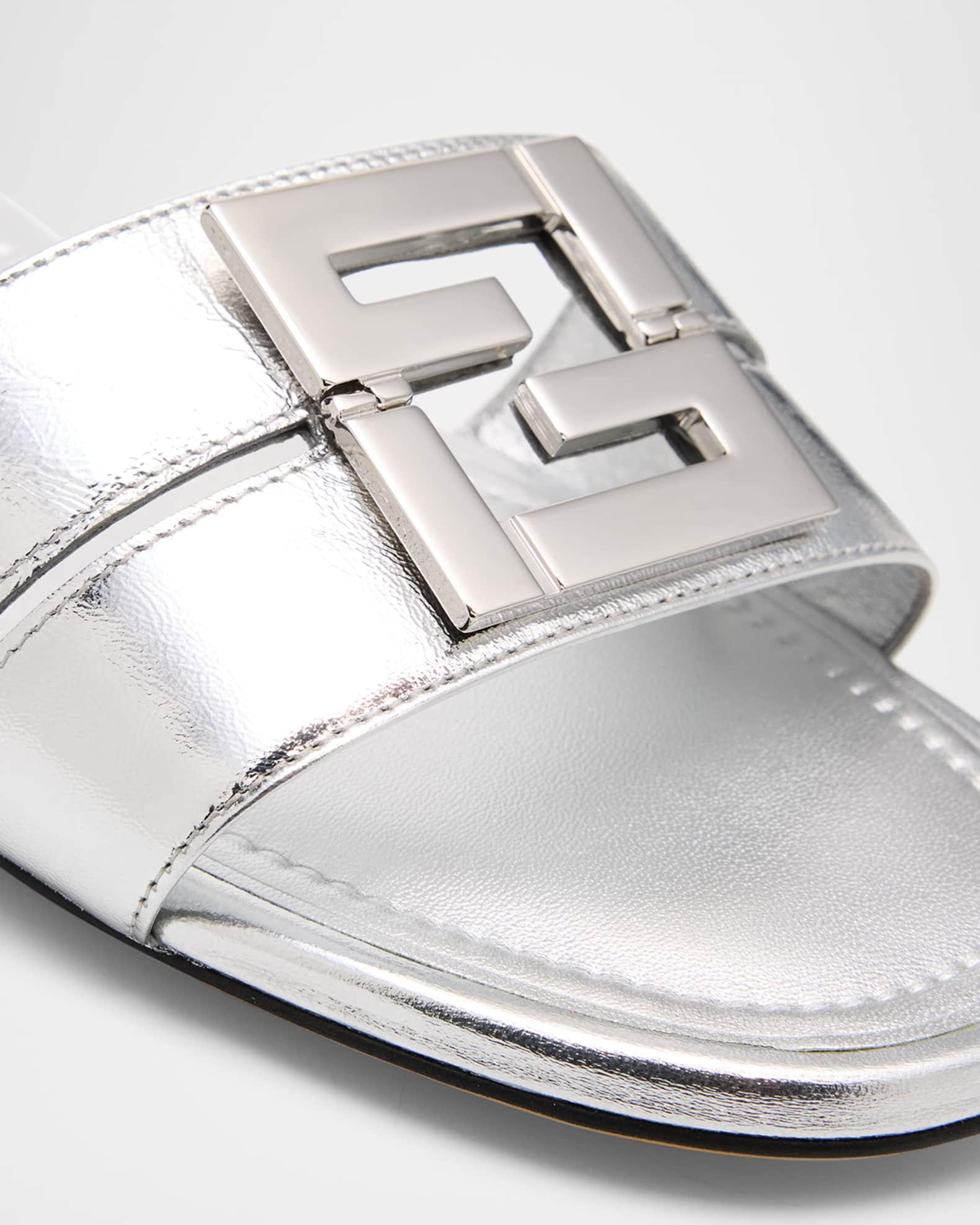 Fendi FFold Metallic Leather Sandals | Neiman Marcus