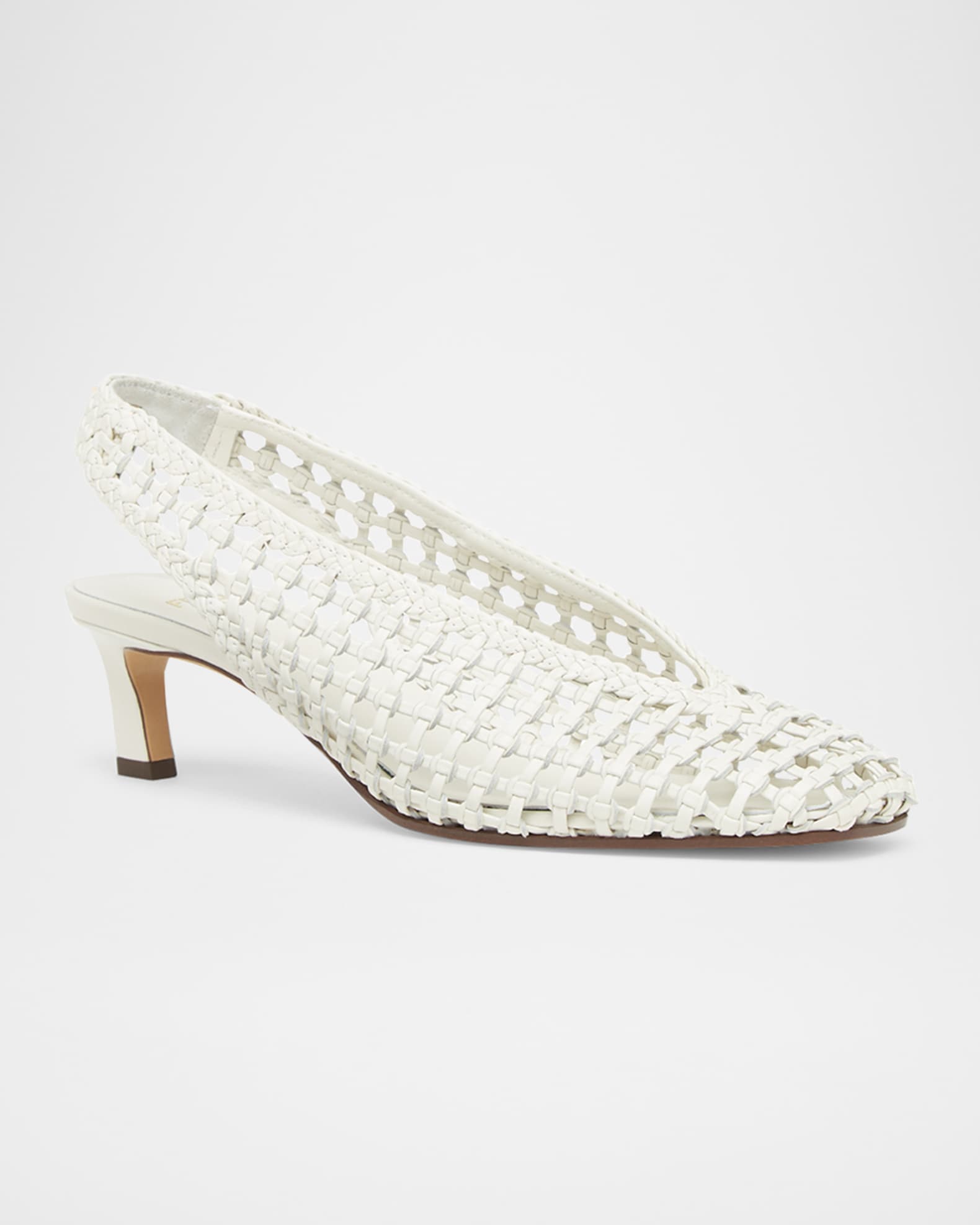 Woven Leather Kitten-Heel Slingback Pumps 1