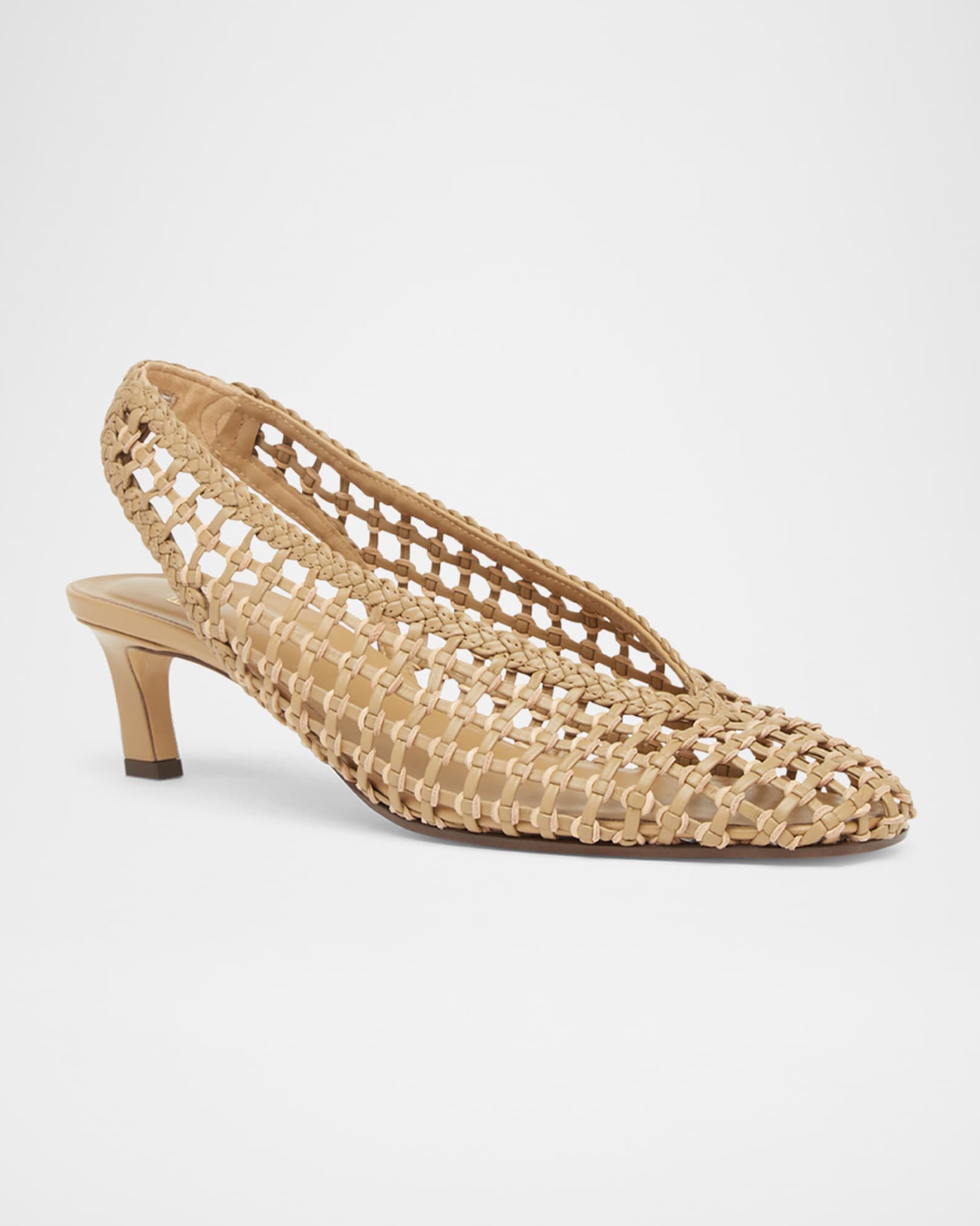 Woven Leather Kitten-Heel Slingback Pumps 1