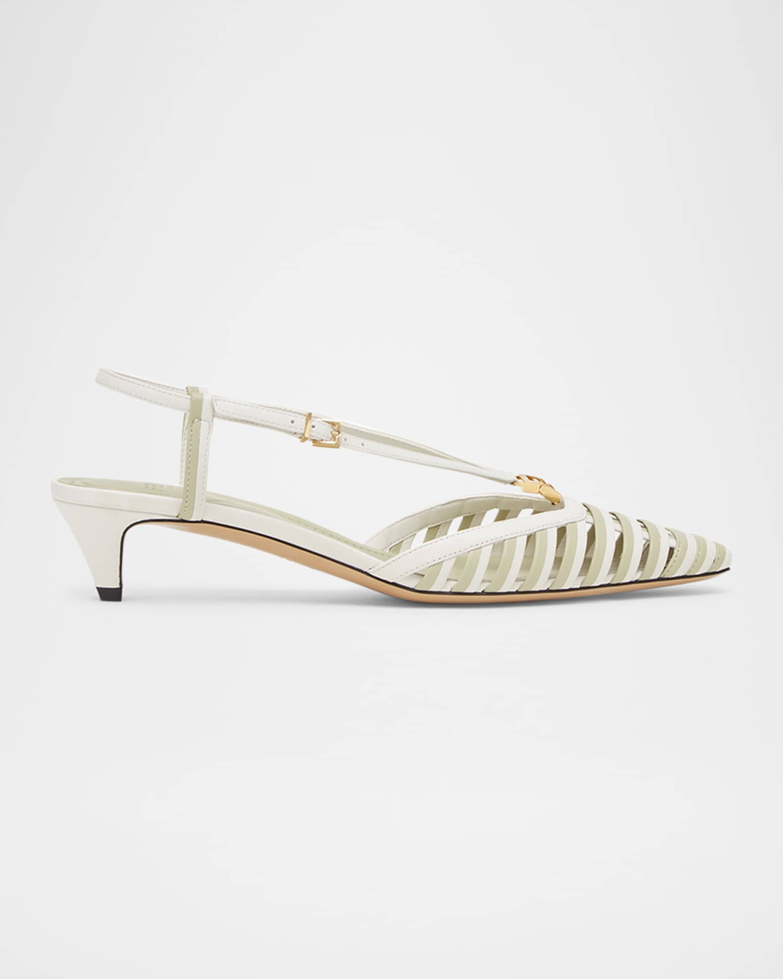 FFold Leather Kitten-Heel Slingback Pumps 0