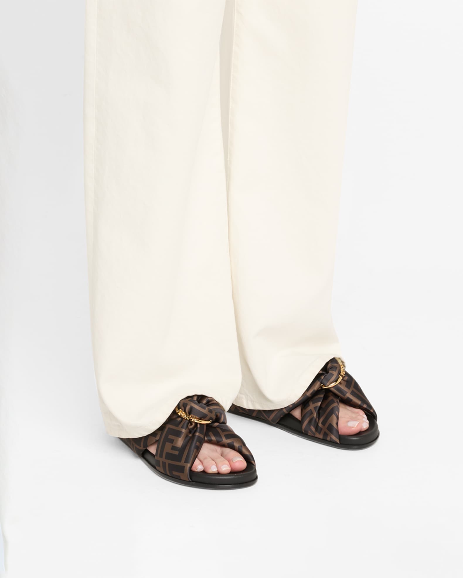 Feel FF Satin Slide Sandals 1