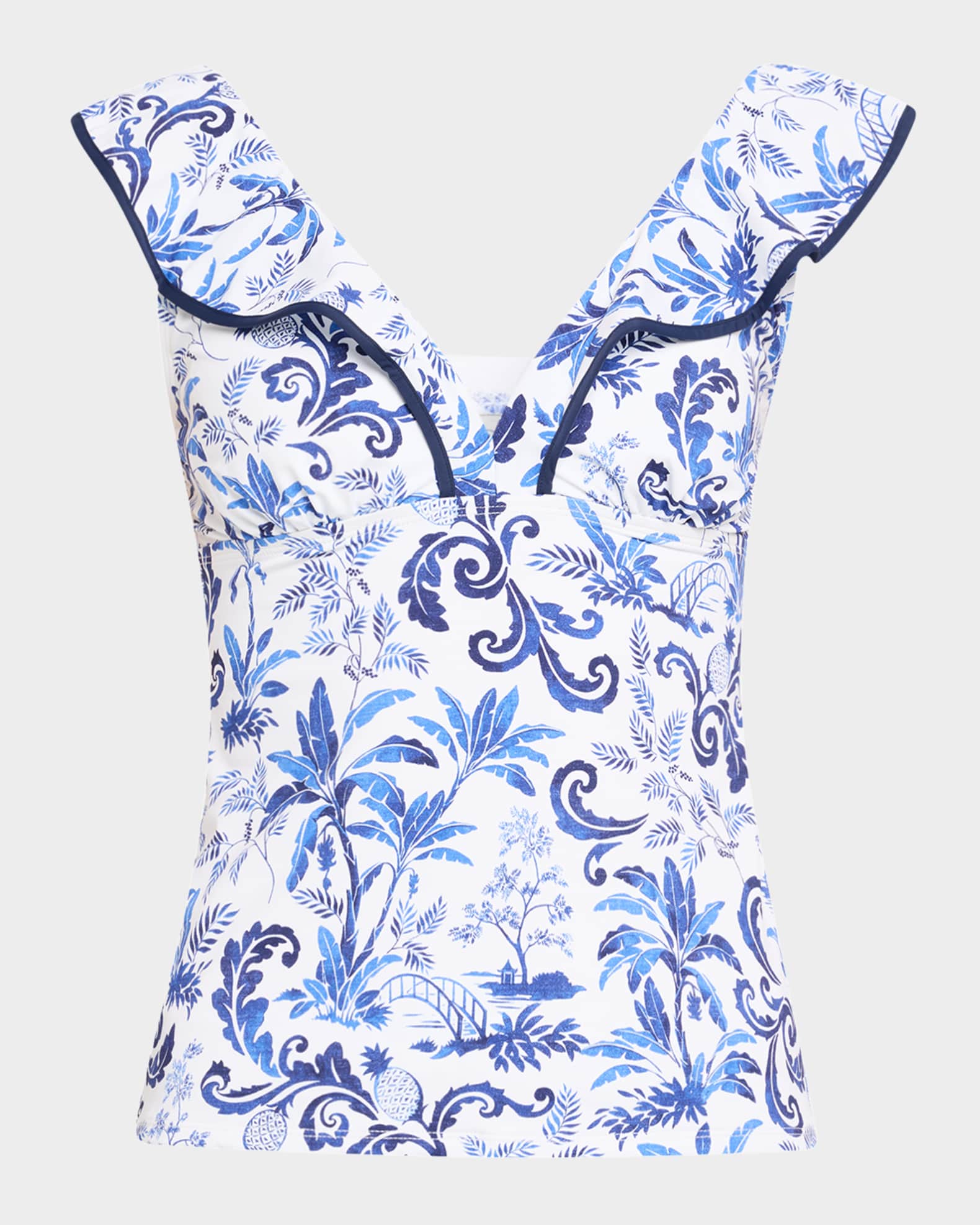 Terrazzo Tile Ruffled Tankini Swim Top 0