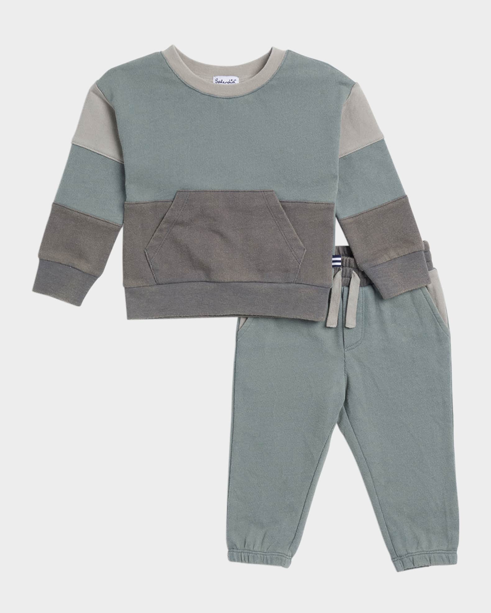 Boy's Washed Colorblock Sweatshirt & Joggers Set 1