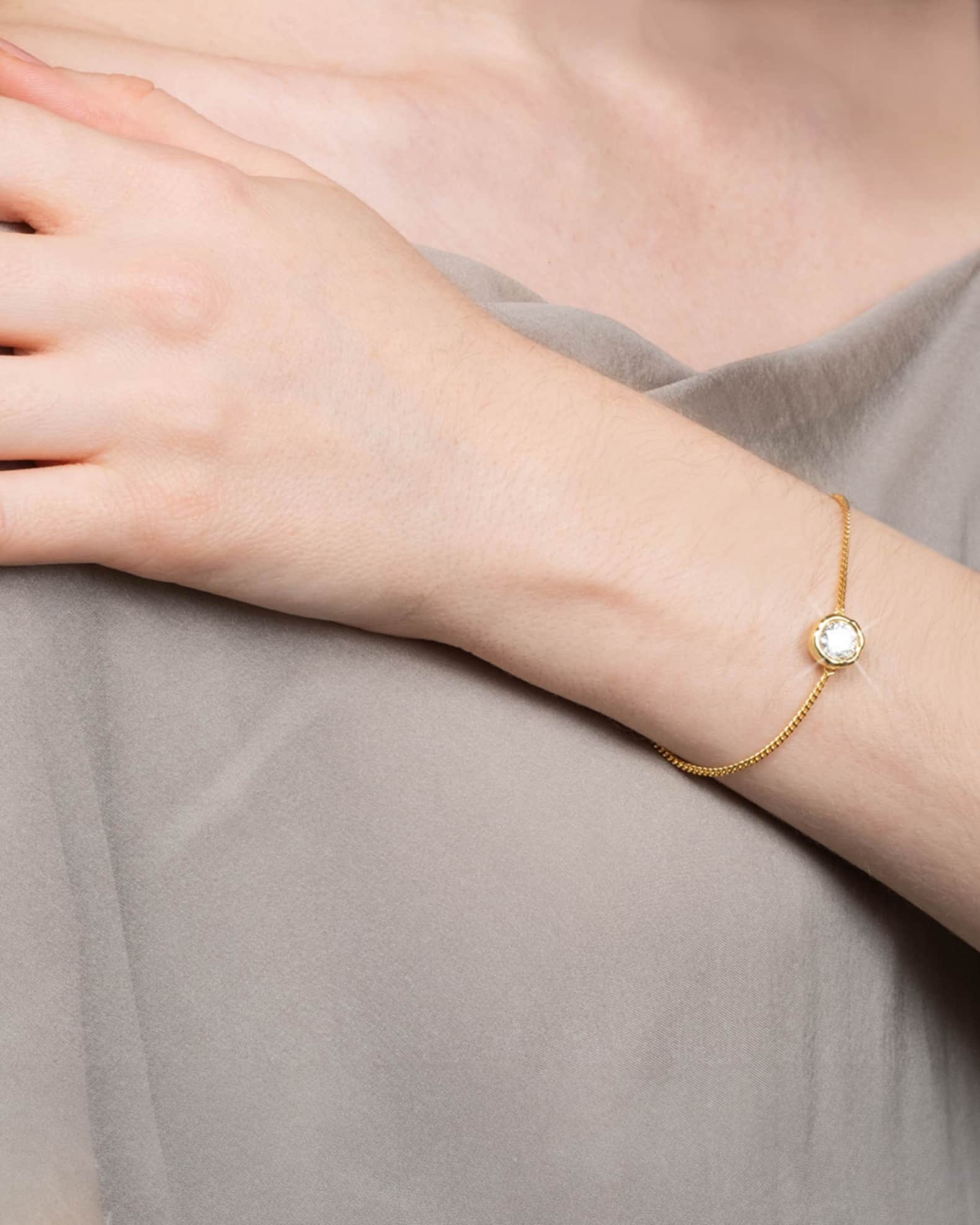 Asterales Gold Solitaire CZ Chain Bracelet 1