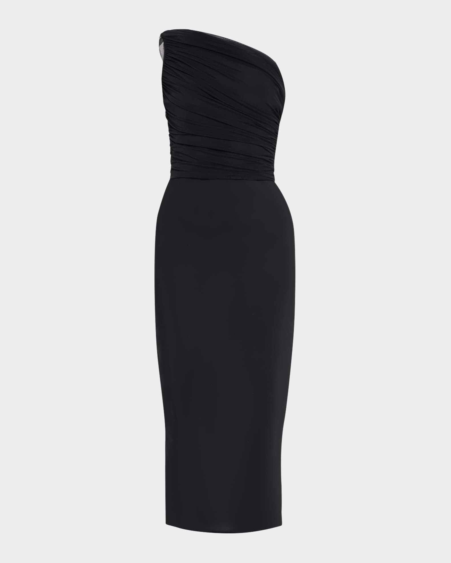 Isenette Ruched One-Shoulder Bodycon Midi Dress 0
