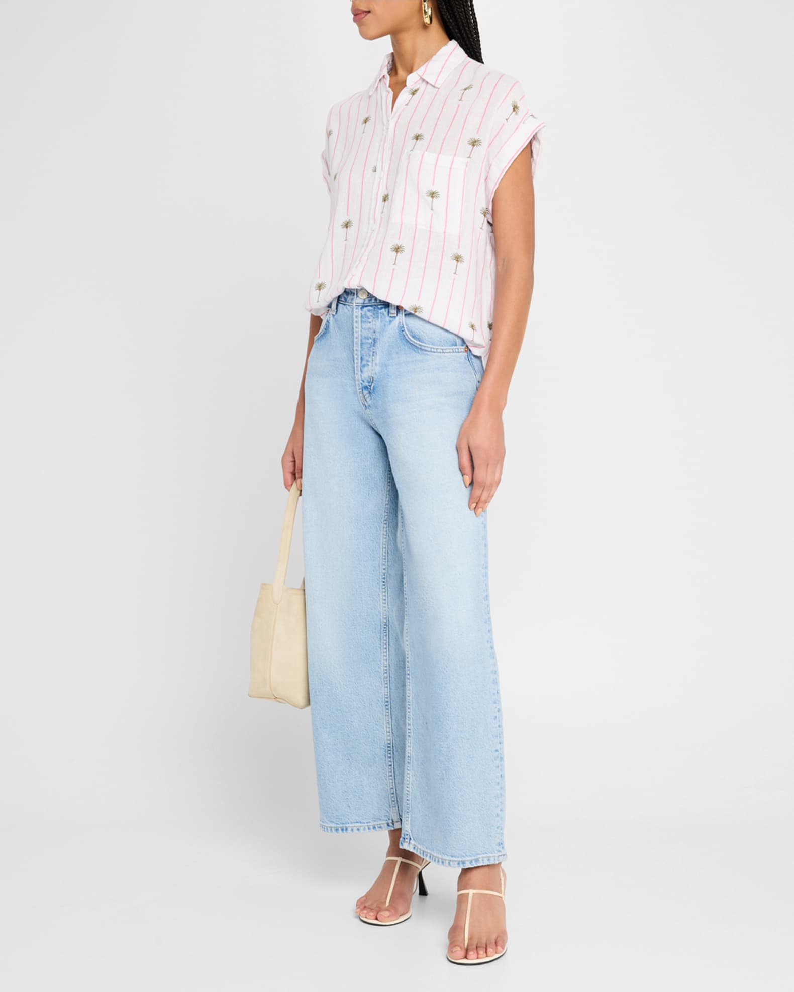 Whitney Striped Palm Button-Front Blouse 1