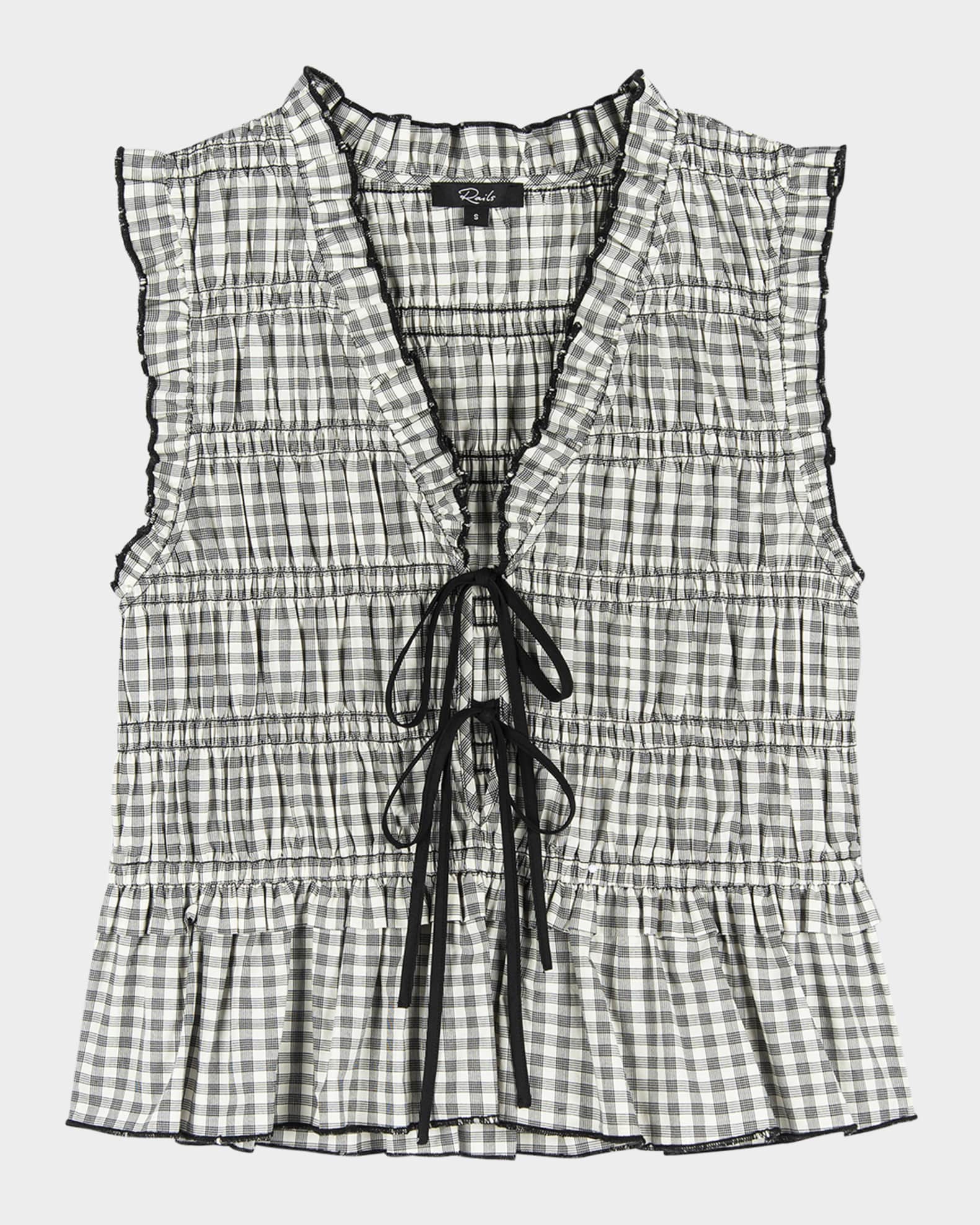 Martine Gingham Tie-Front Blouse 0