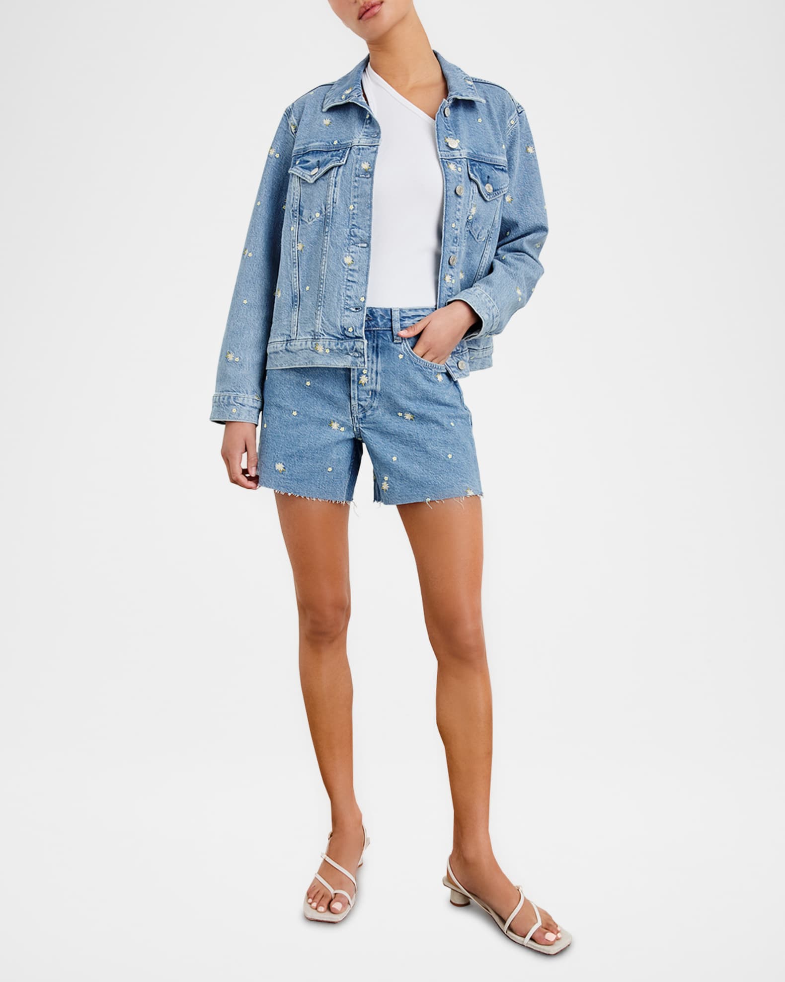 Mesa Embroidered Cut-Off Denim Shorts 1