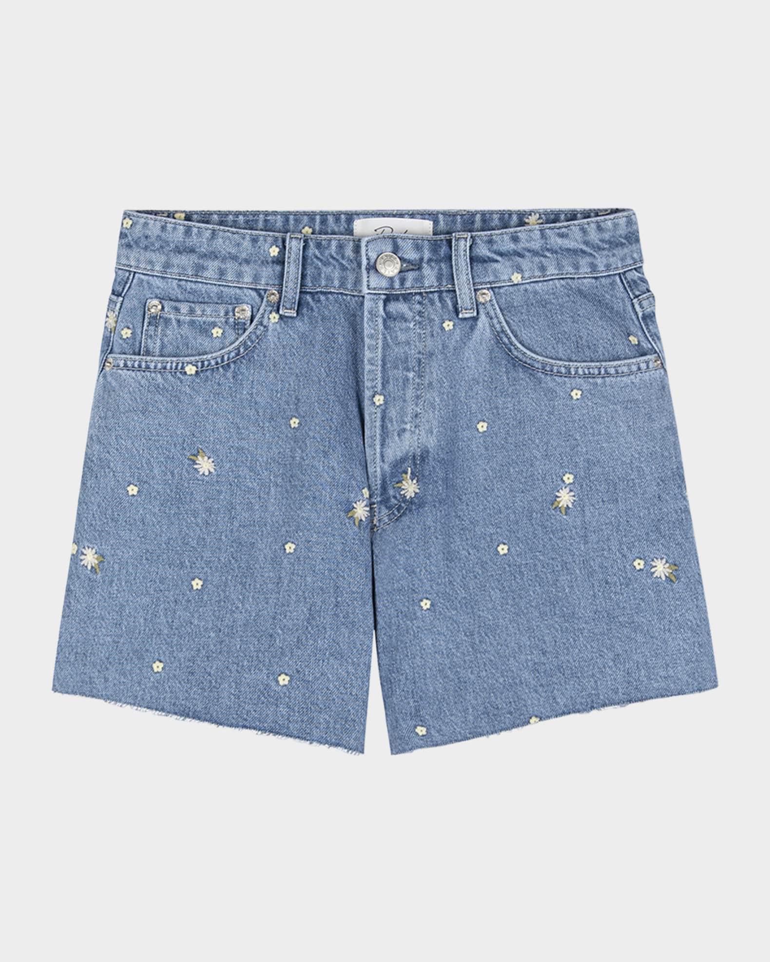 Mesa Embroidered Cut-Off Denim Shorts 0