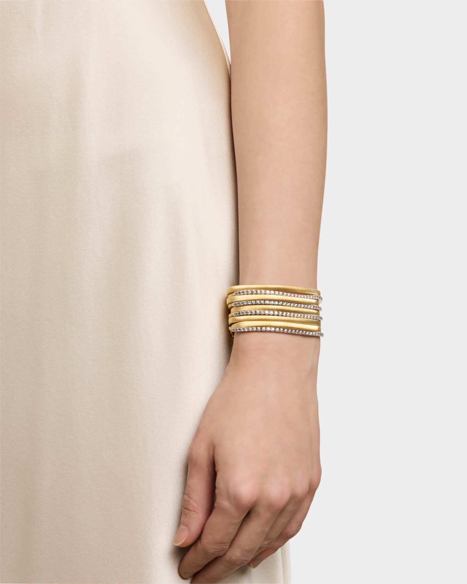 18K Yellow Gold 9-Strand Bracelet with Diamond Pave Bands 1