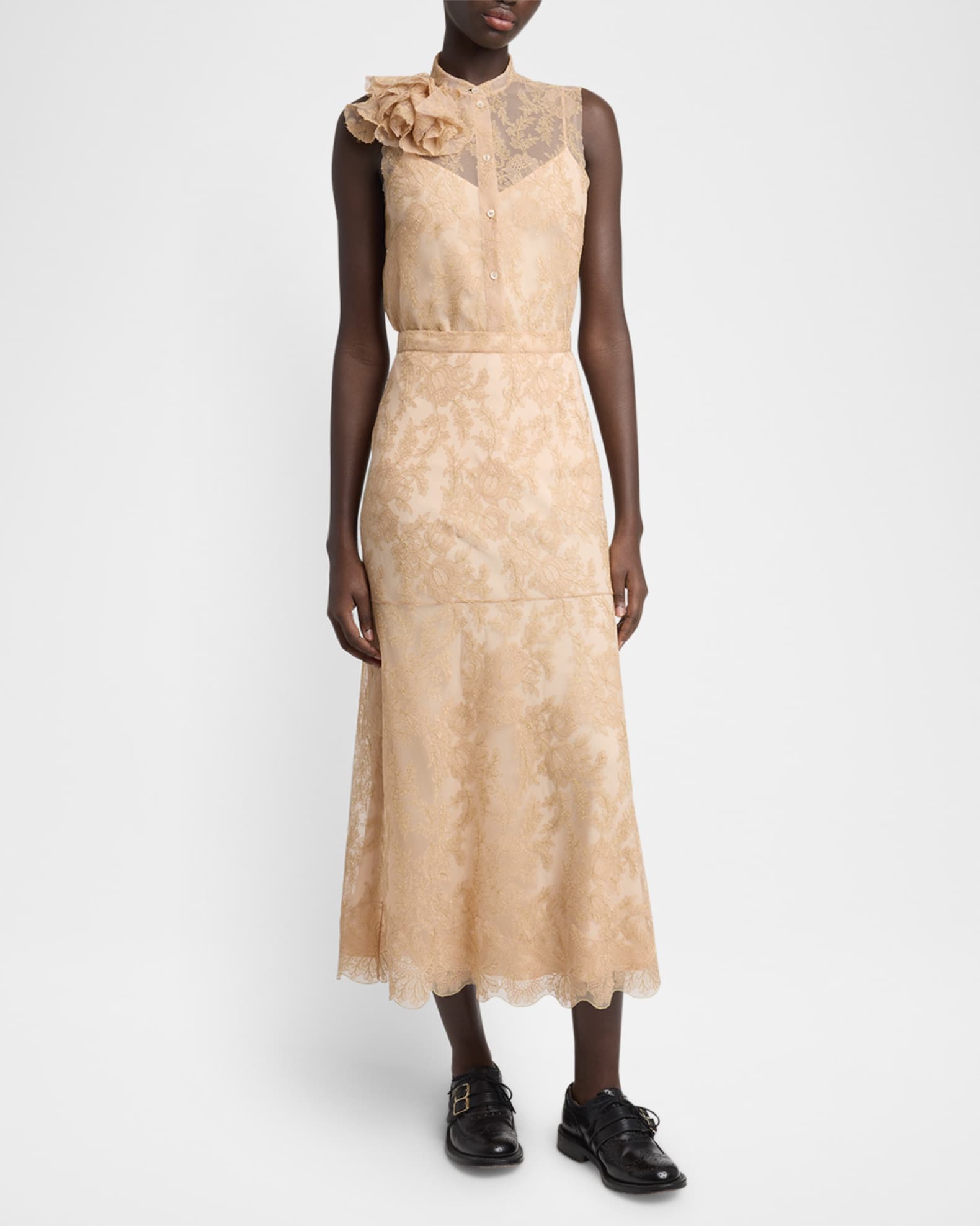 Floral Embroidered Tulle Midi Skirt 1