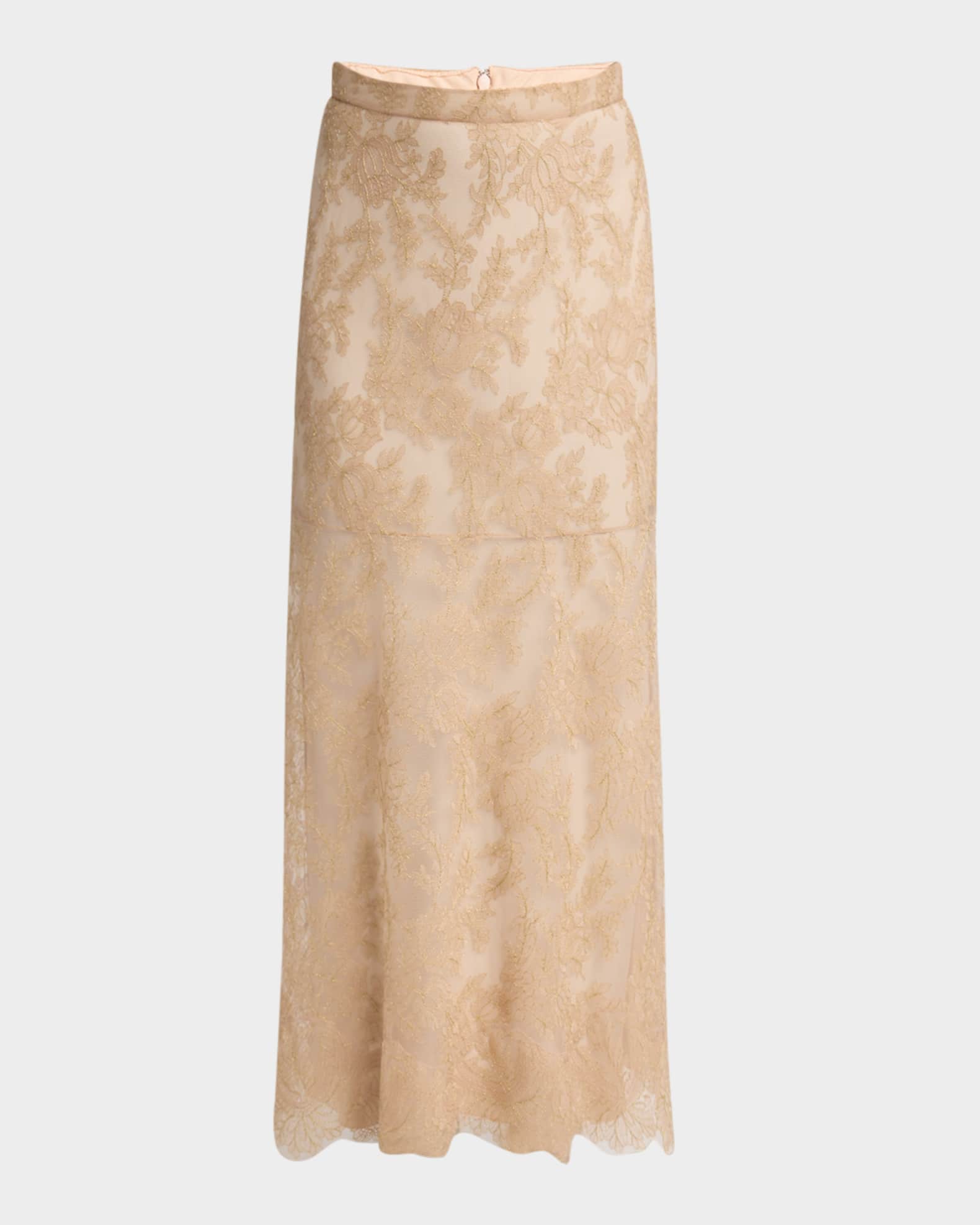 Floral Embroidered Tulle Midi Skirt 0