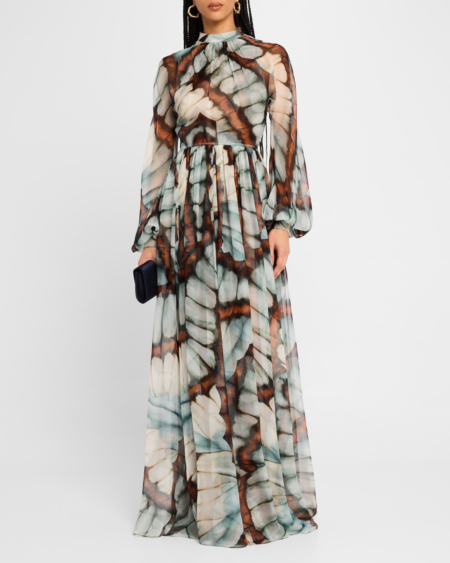 Butterfly Chiffon Long-Sleeve Maxi Dress 1