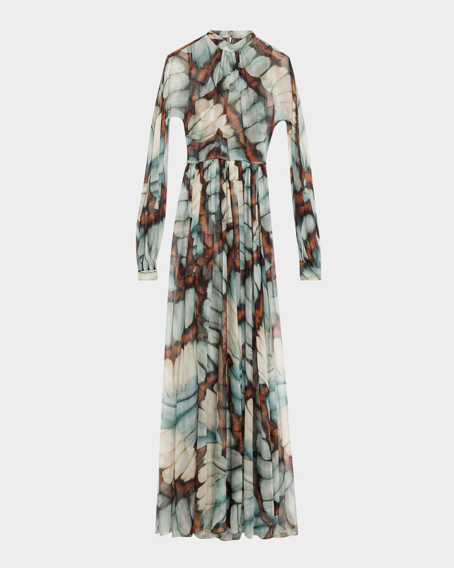 Butterfly Chiffon Long-Sleeve Maxi Dress 0