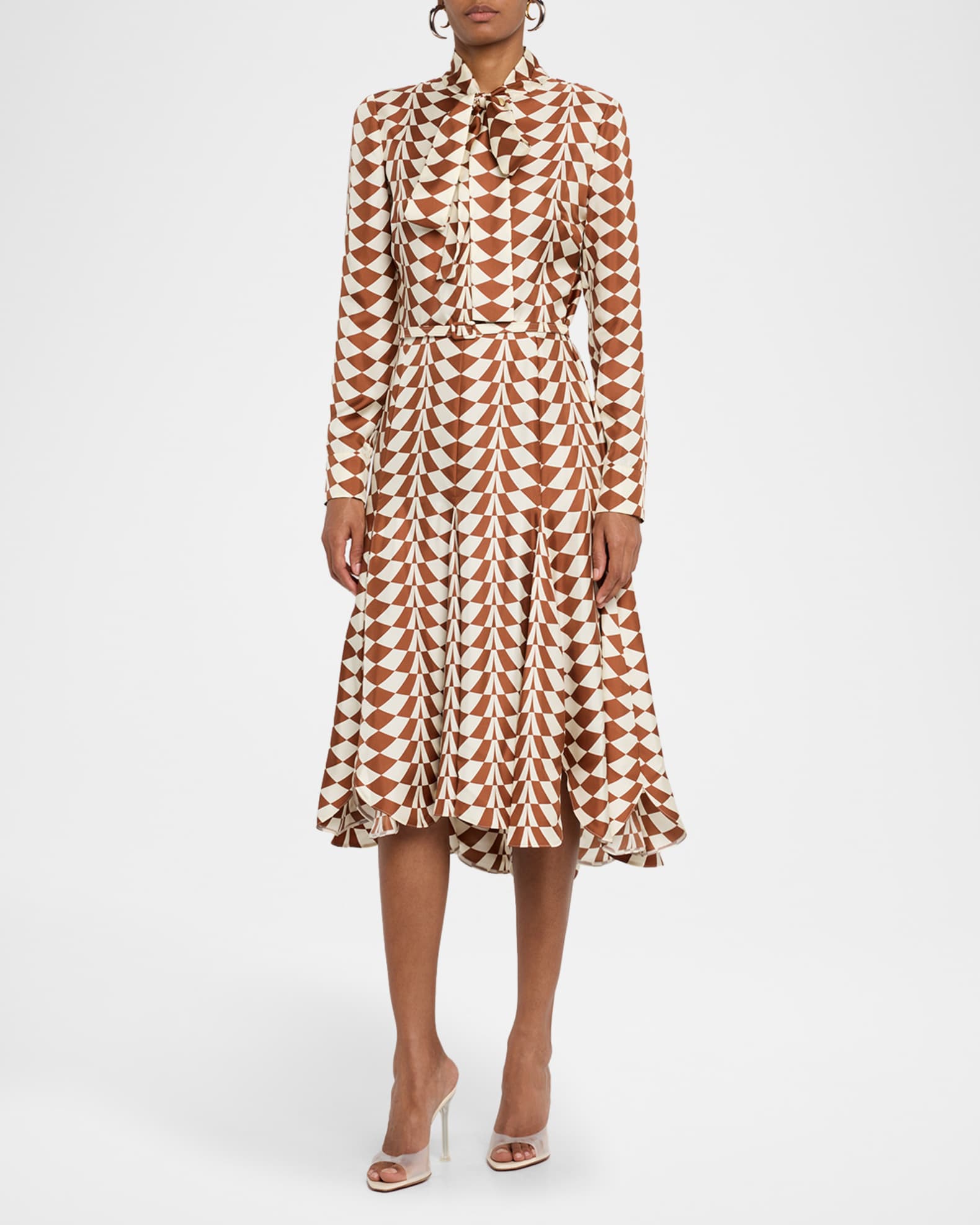 Geo Silk Twill Long-Sleeve Midi Shirtdress 1