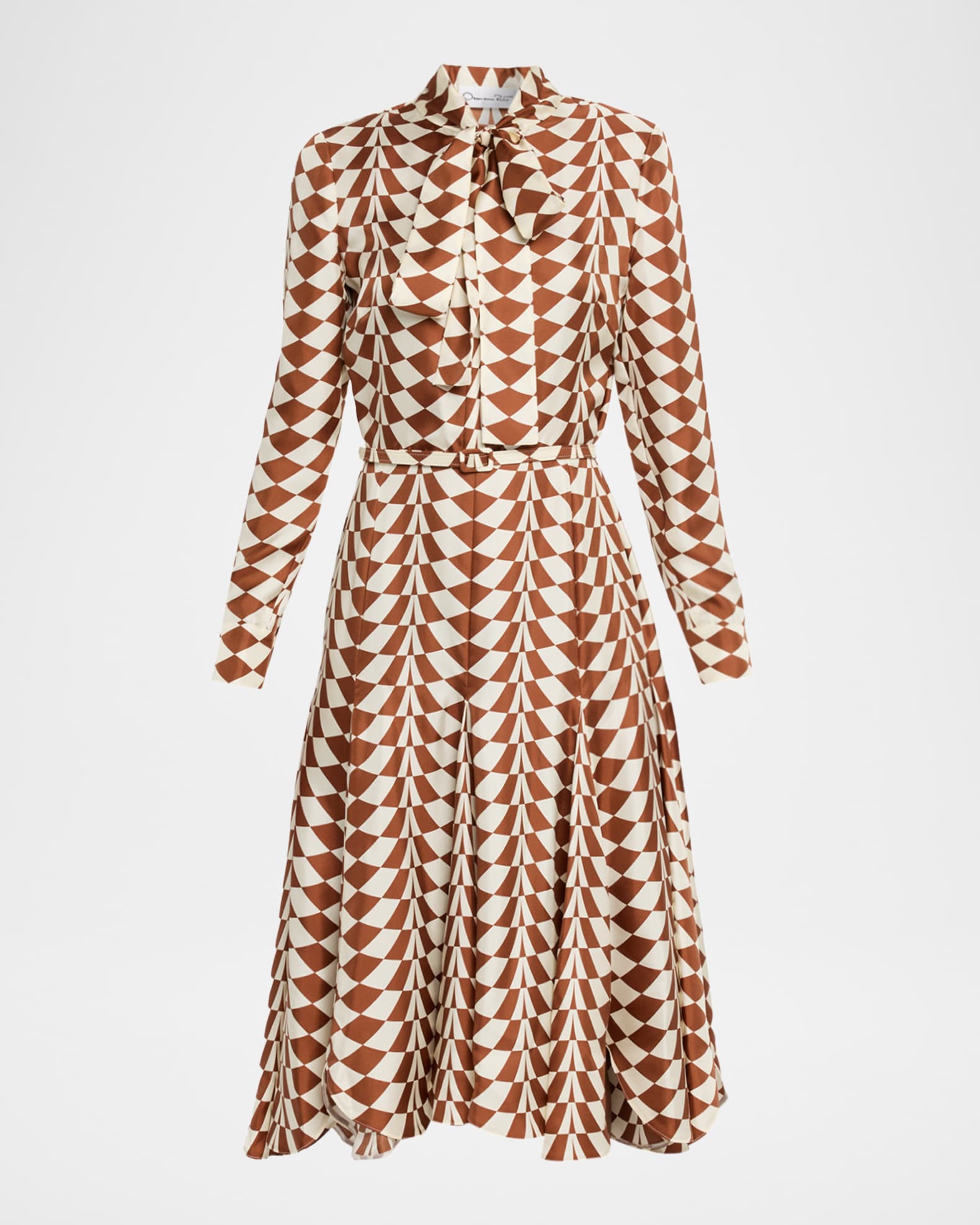 Geo Silk Twill Long-Sleeve Midi Shirtdress 0