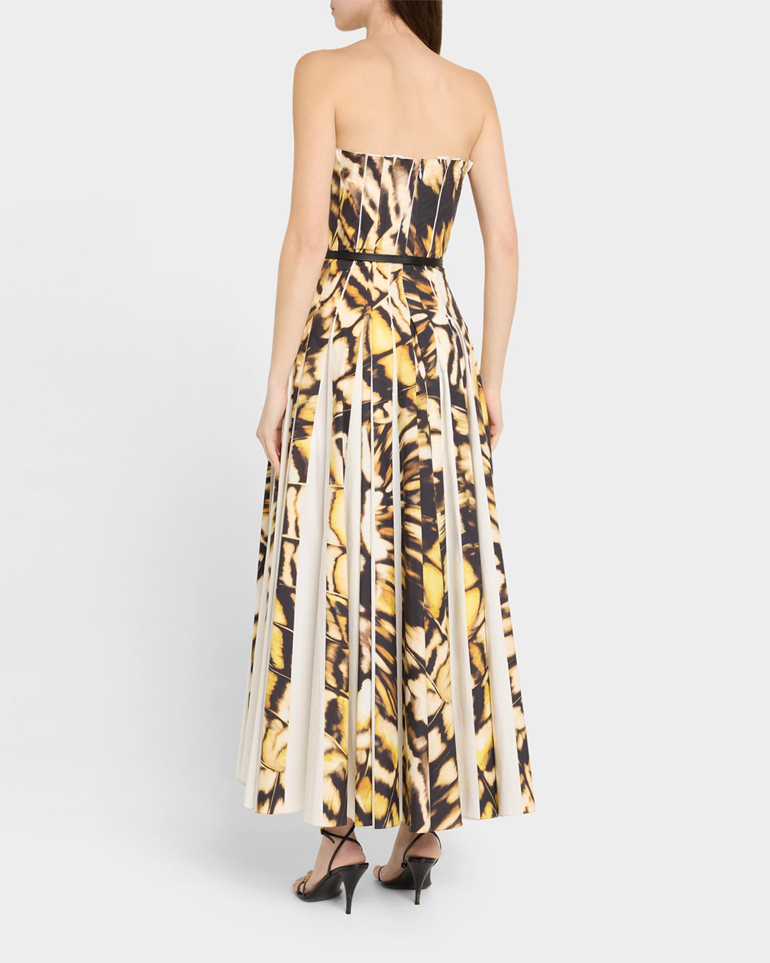 Oscar de la Renta Strapless Pleated Butterfly Poplin Ankle Dress