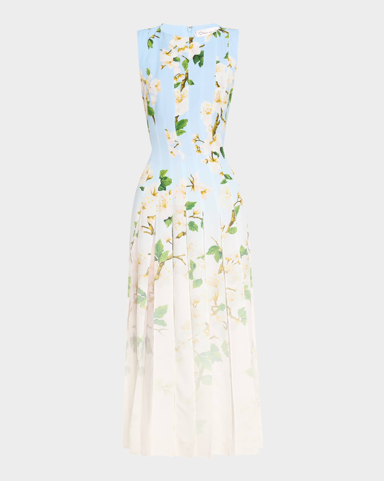 Sleeveless Cherry Blossom Pleated Cady Midi Dress 0