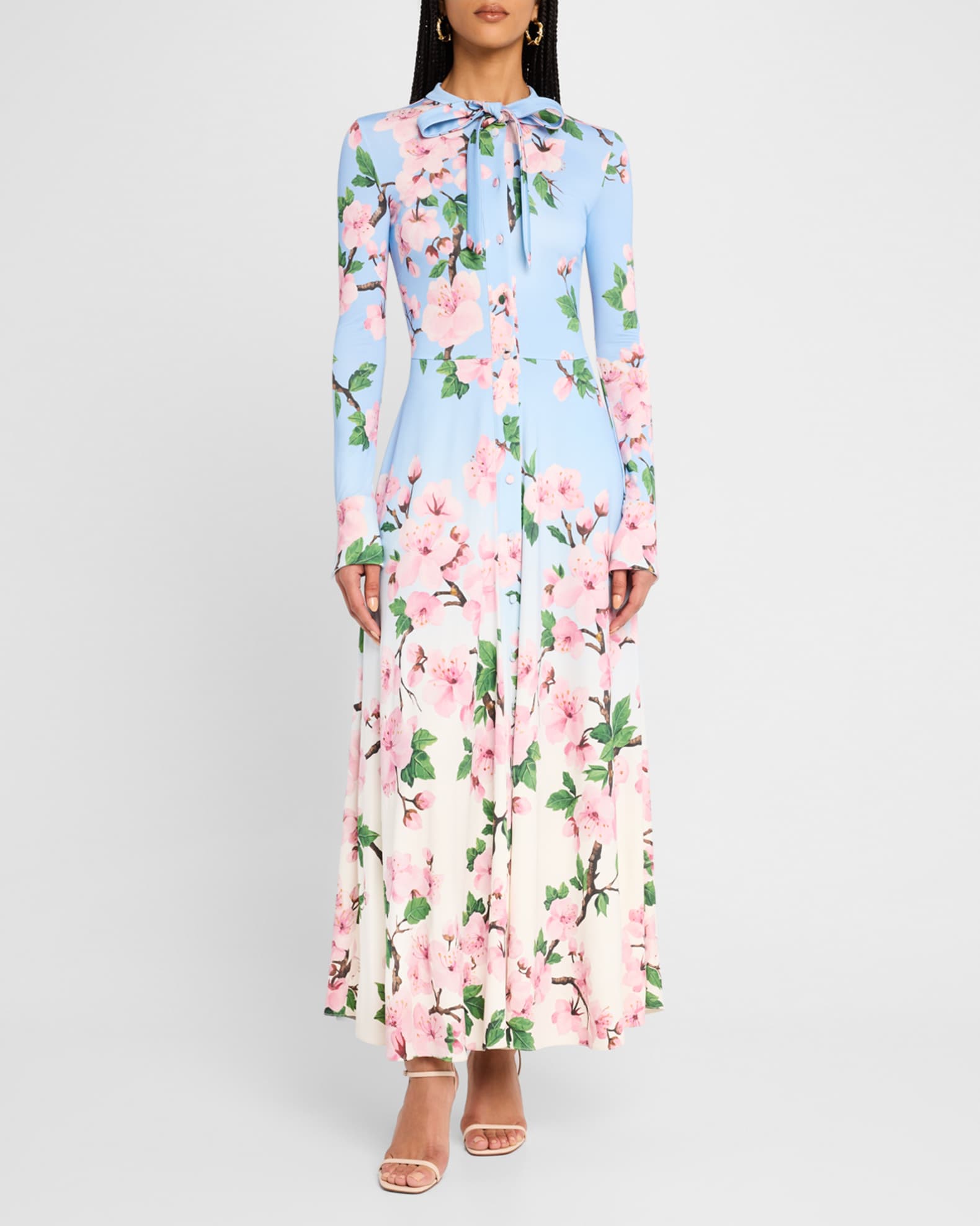 Cherry Blossom Degrade Jersey Long-Sleeve Maxi Dress 1