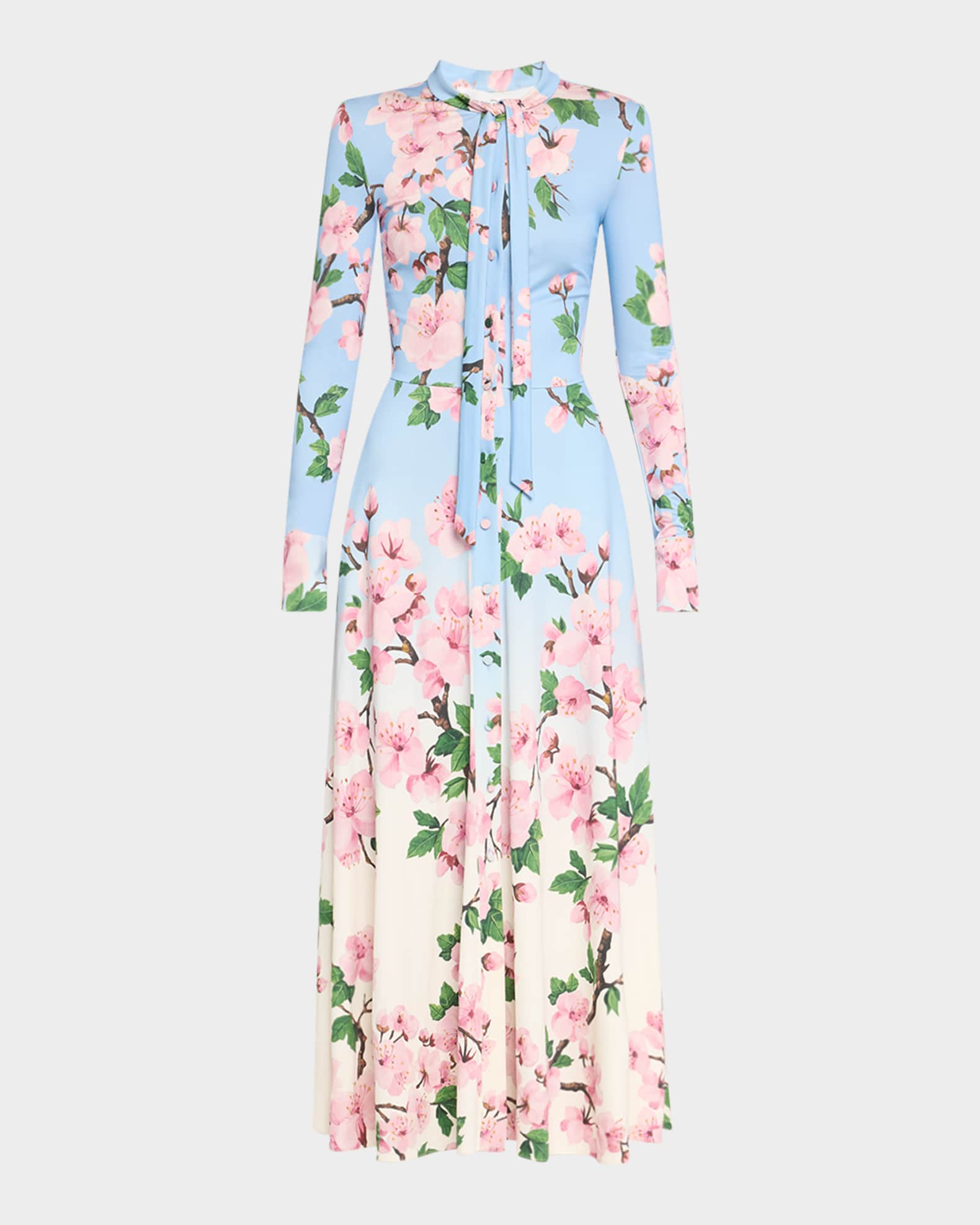 Cherry Blossom Degrade Jersey Long-Sleeve Maxi Dress 0