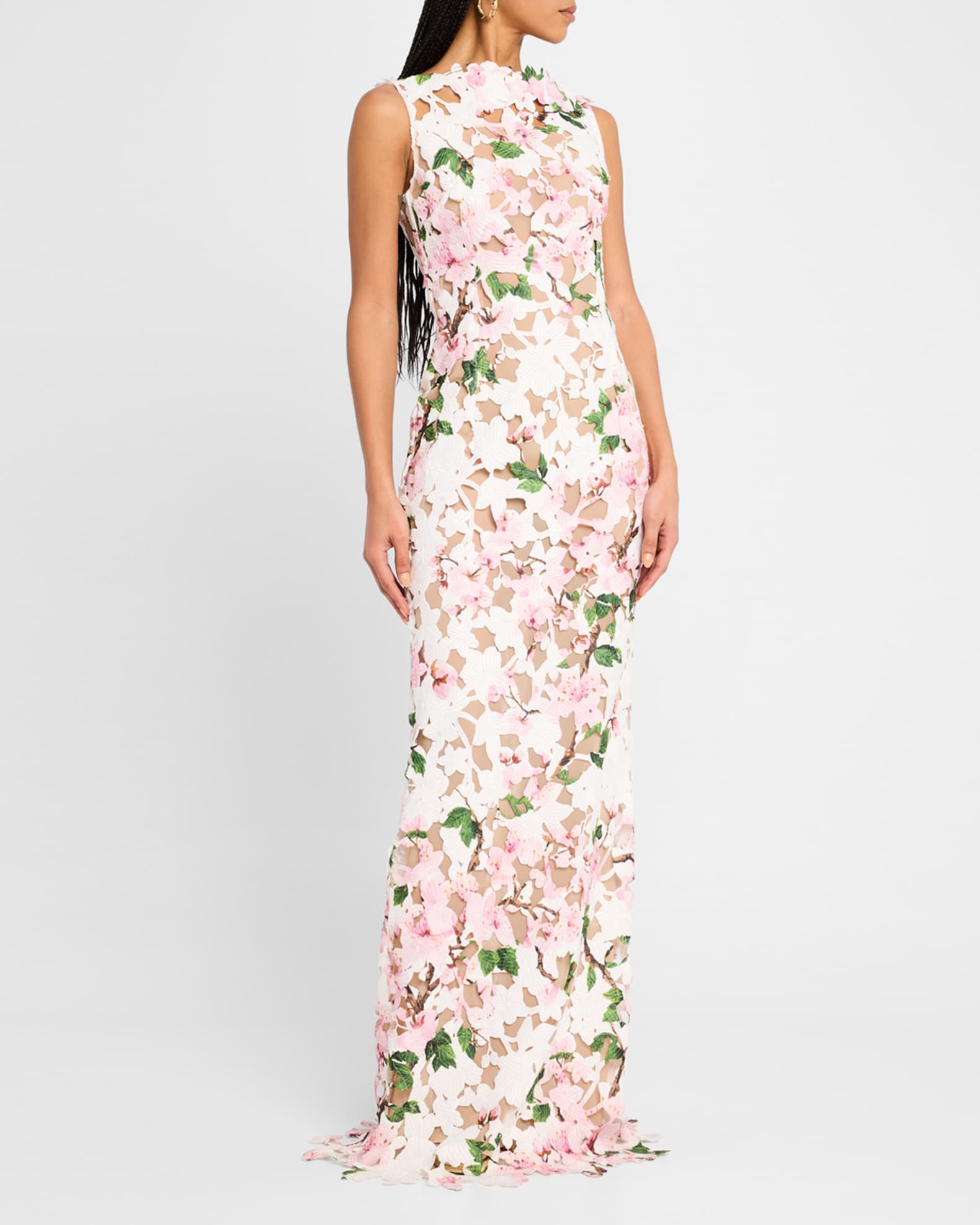Sleeveless Cherry Blossom Guipure Gown 1
