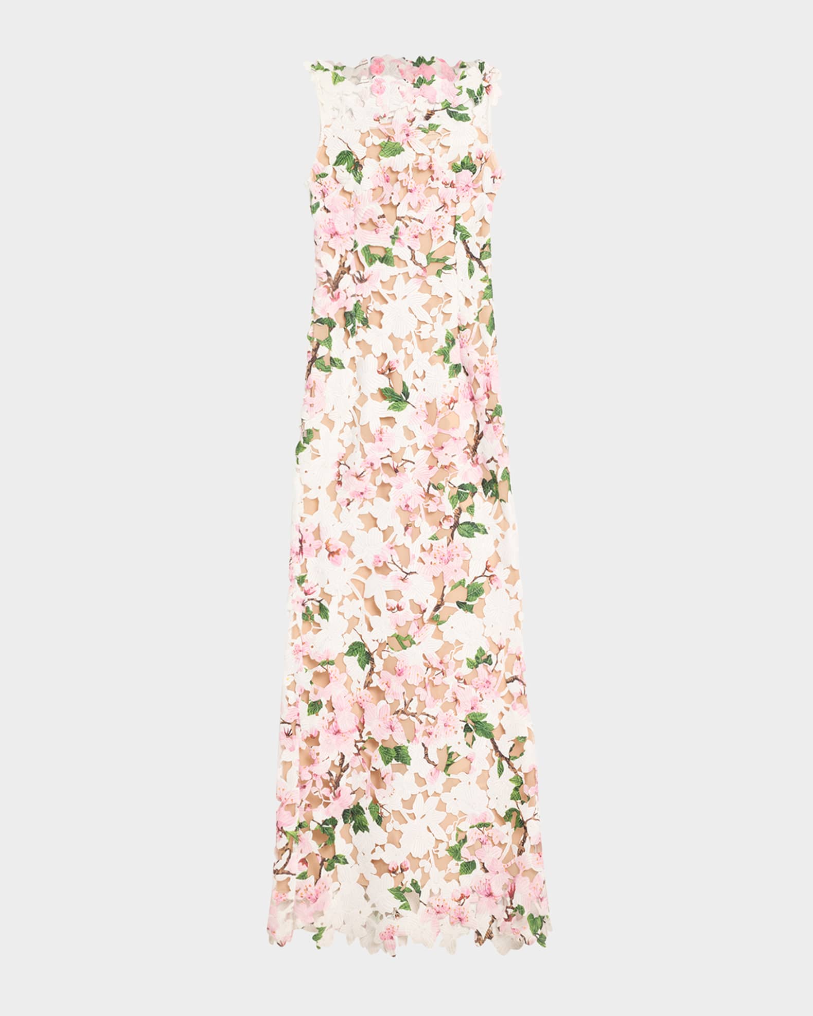 Sleeveless Cherry Blossom Guipure Gown 0