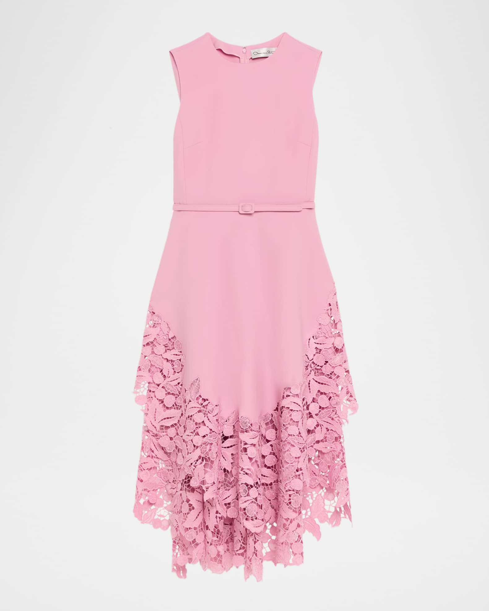 Sleeveless Cherry Guipure Embroidered High-Low Dress With Belt 0