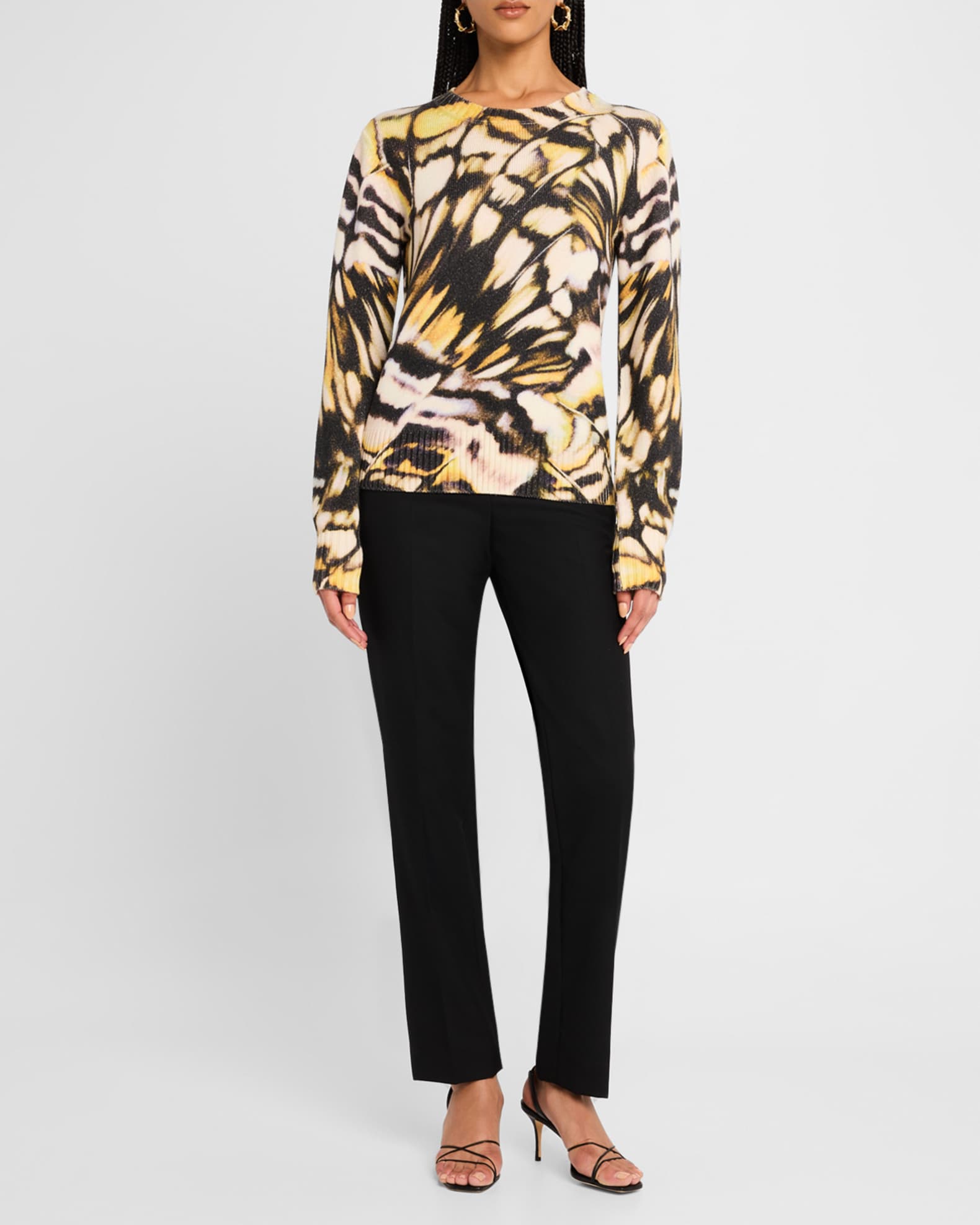 Butterfly Print Wool Crewneck Sweater 1