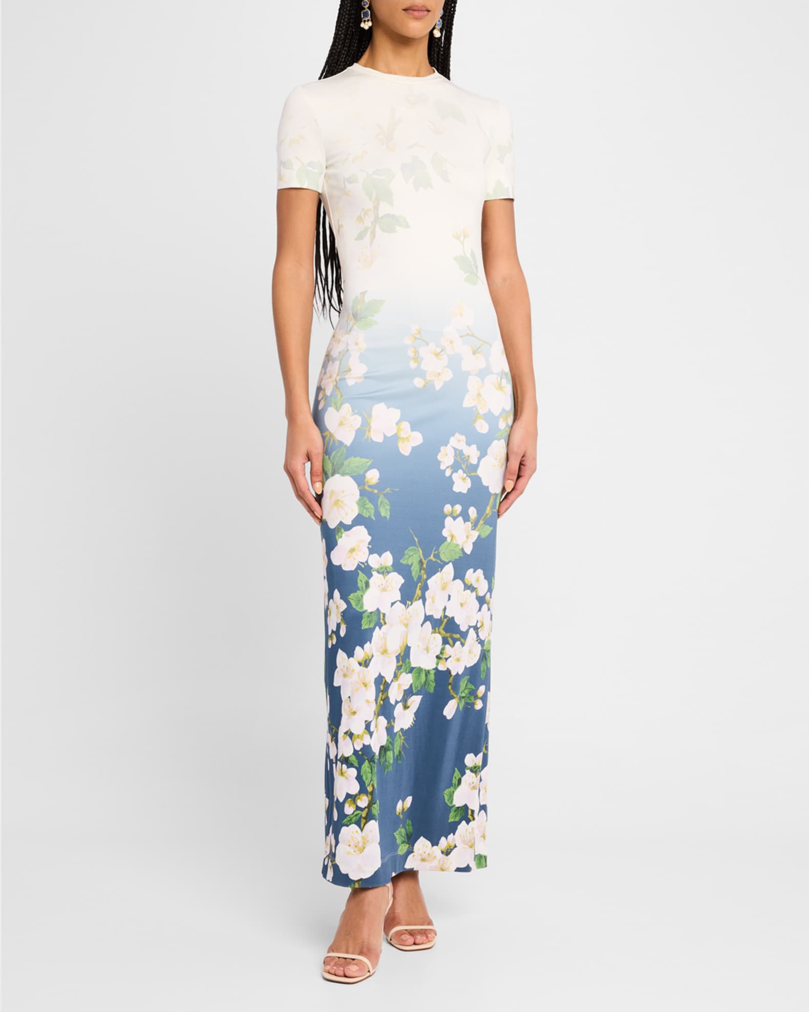 Short-Sleeve Cherry Blossom Jersey Ankle Dress 1