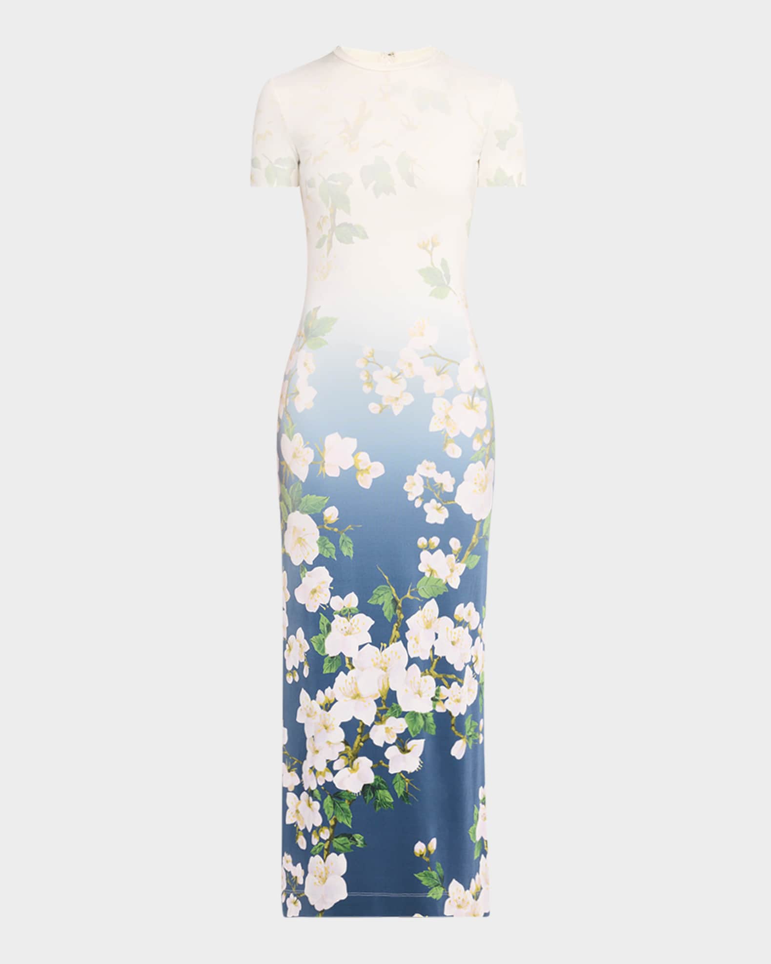Short-Sleeve Cherry Blossom Jersey Ankle Dress 0