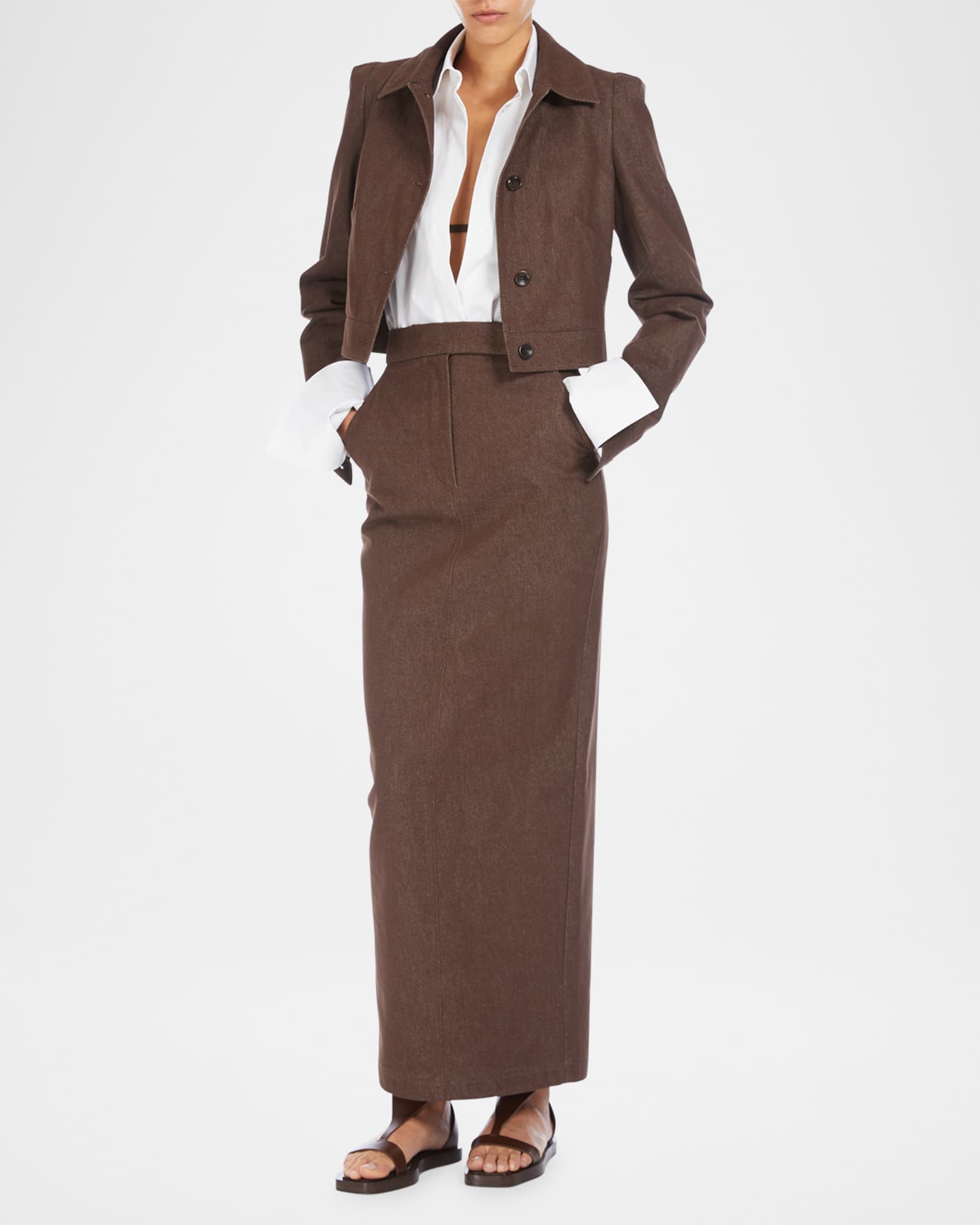 スカート Max Mara SS25 PIANOSA LONG DENIM SKIRT (2511101013600 002) Max Mara Long brown skirt in denim effect | TheDoubleF