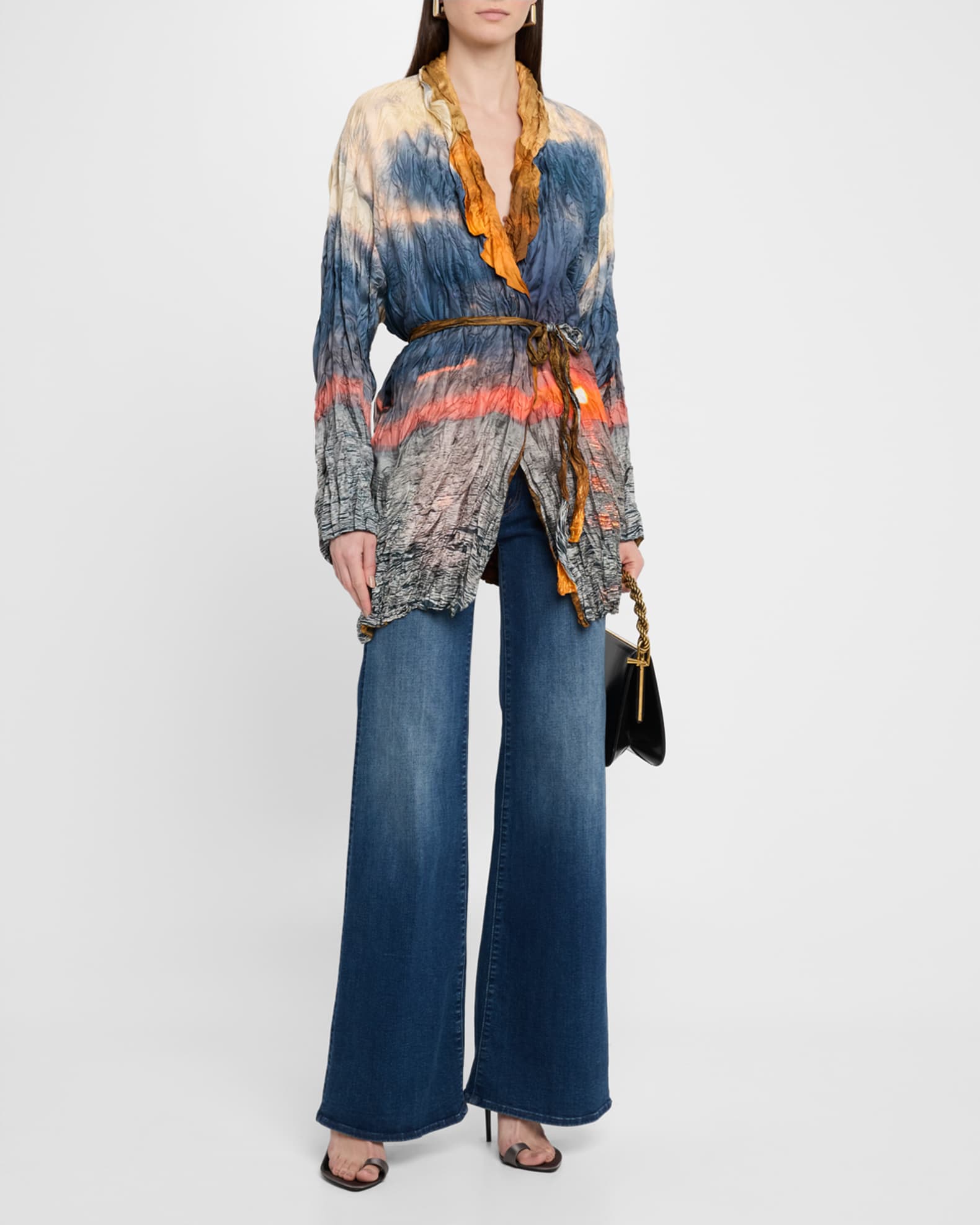 Sunrise-Print Pleated Belted Jacket 1