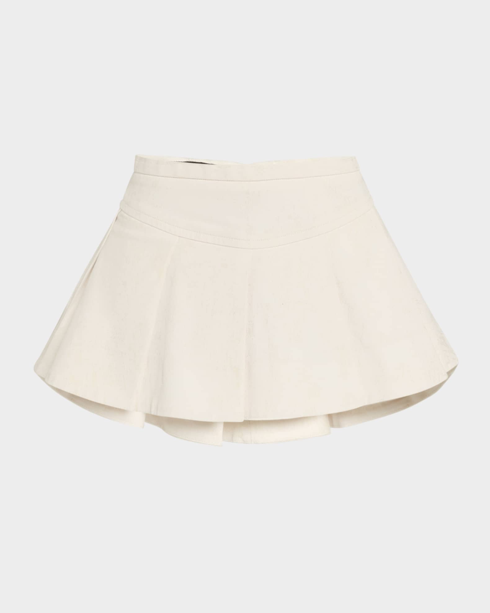 Coated Denim Pleated Mini Skirt 0