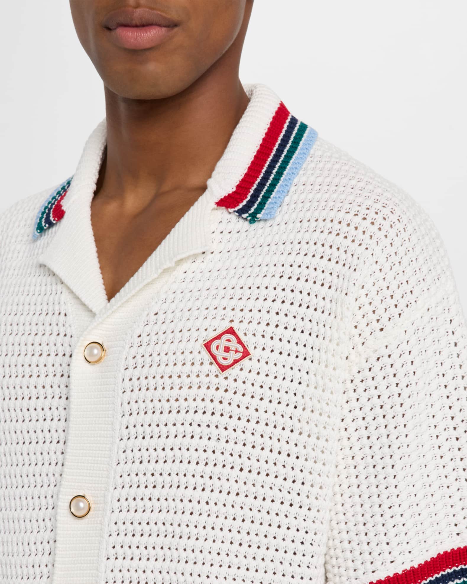 CASABLANCA Men's Sporty Faux Crochet Shirt | Neiman Marcus