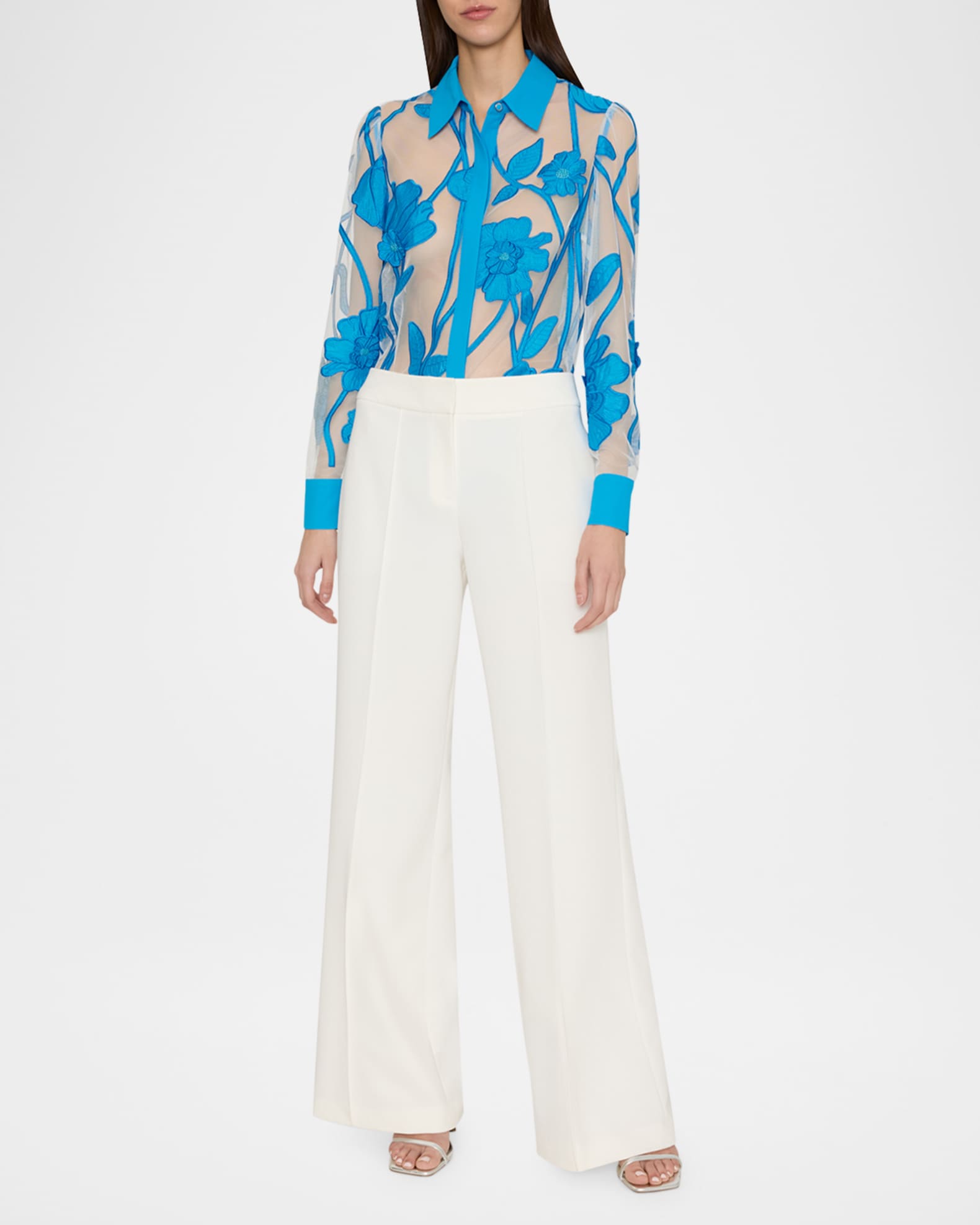 Milly Ashton Sheer Floral-Embroidered Top | Neiman Marcus
