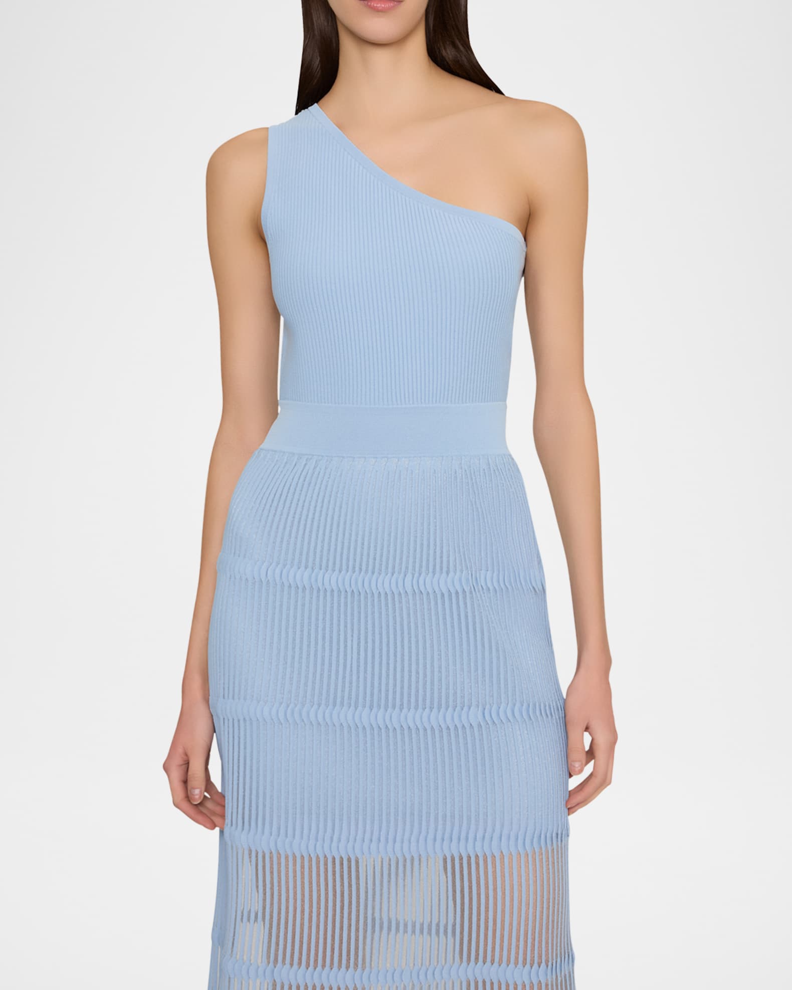 Milly One-Shoulder Sheer Knit Midi Dress | Neiman Marcus