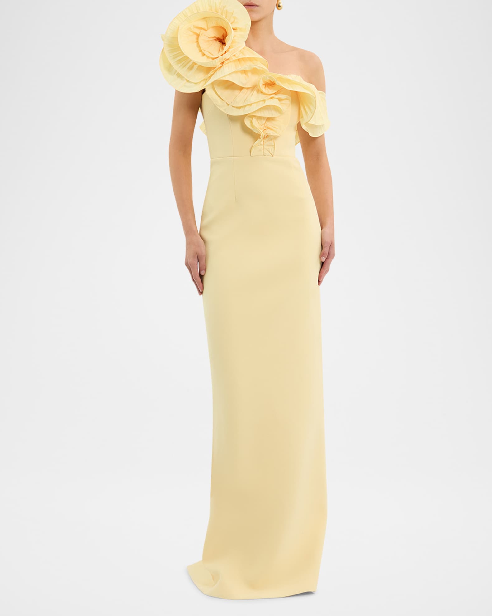 Lulu One-Shoulder Ruffle Column Gown 1