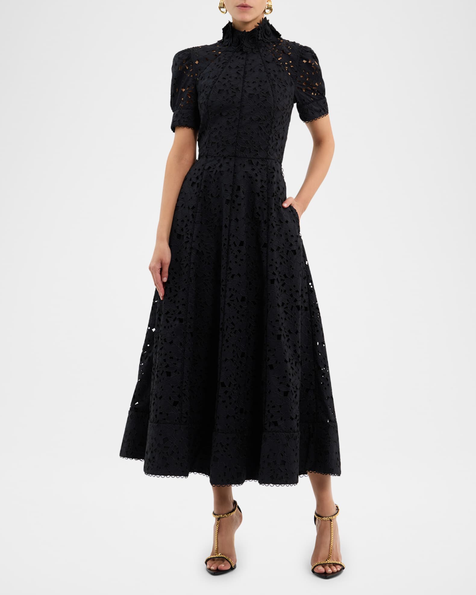 ■REBECCA VALLANCE■Kitsu broderie anglaise ミディドレス Kitsu broderie anglaise midi dress in black - Rebecca